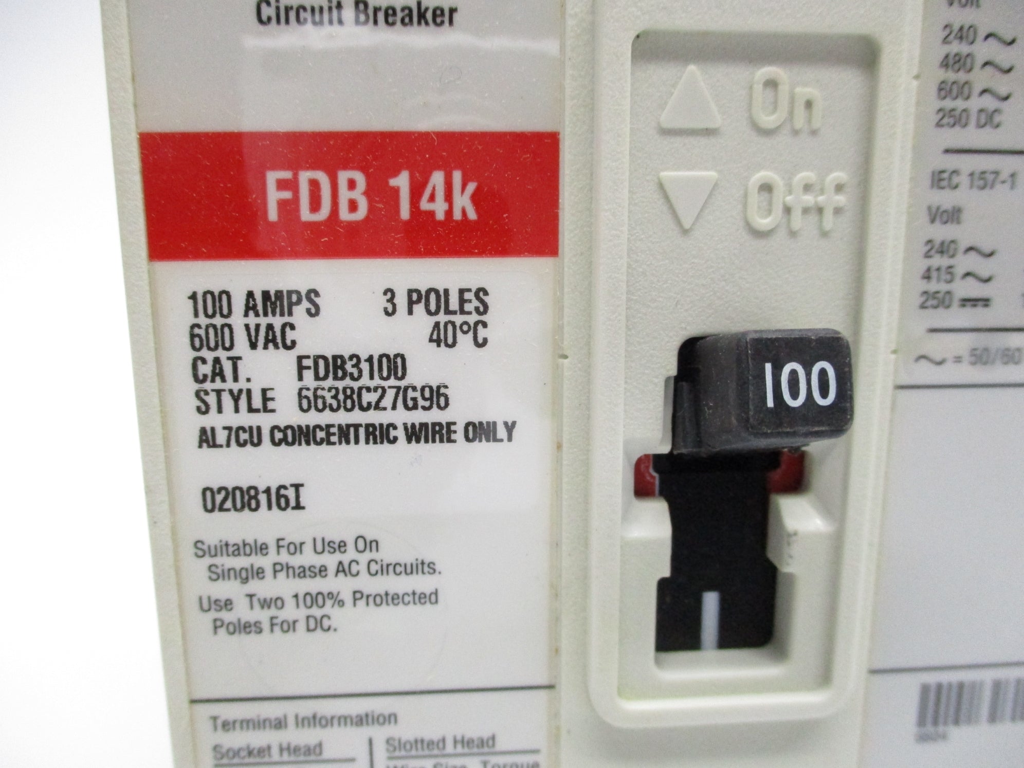 CUTLER HAMMER FDB3100 SER. C 100A NSMP