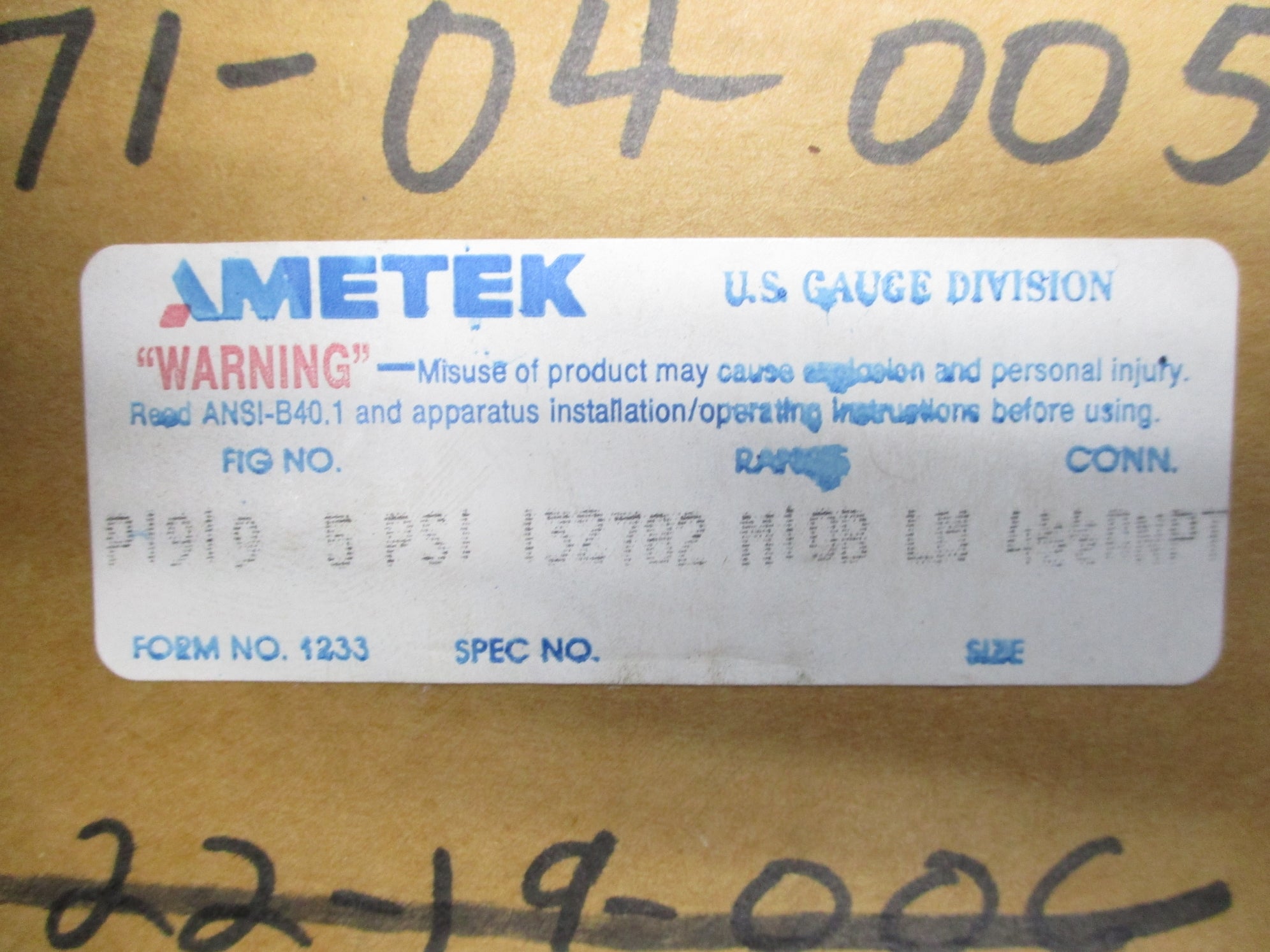 AMETEK 132782 P1919 UNMP