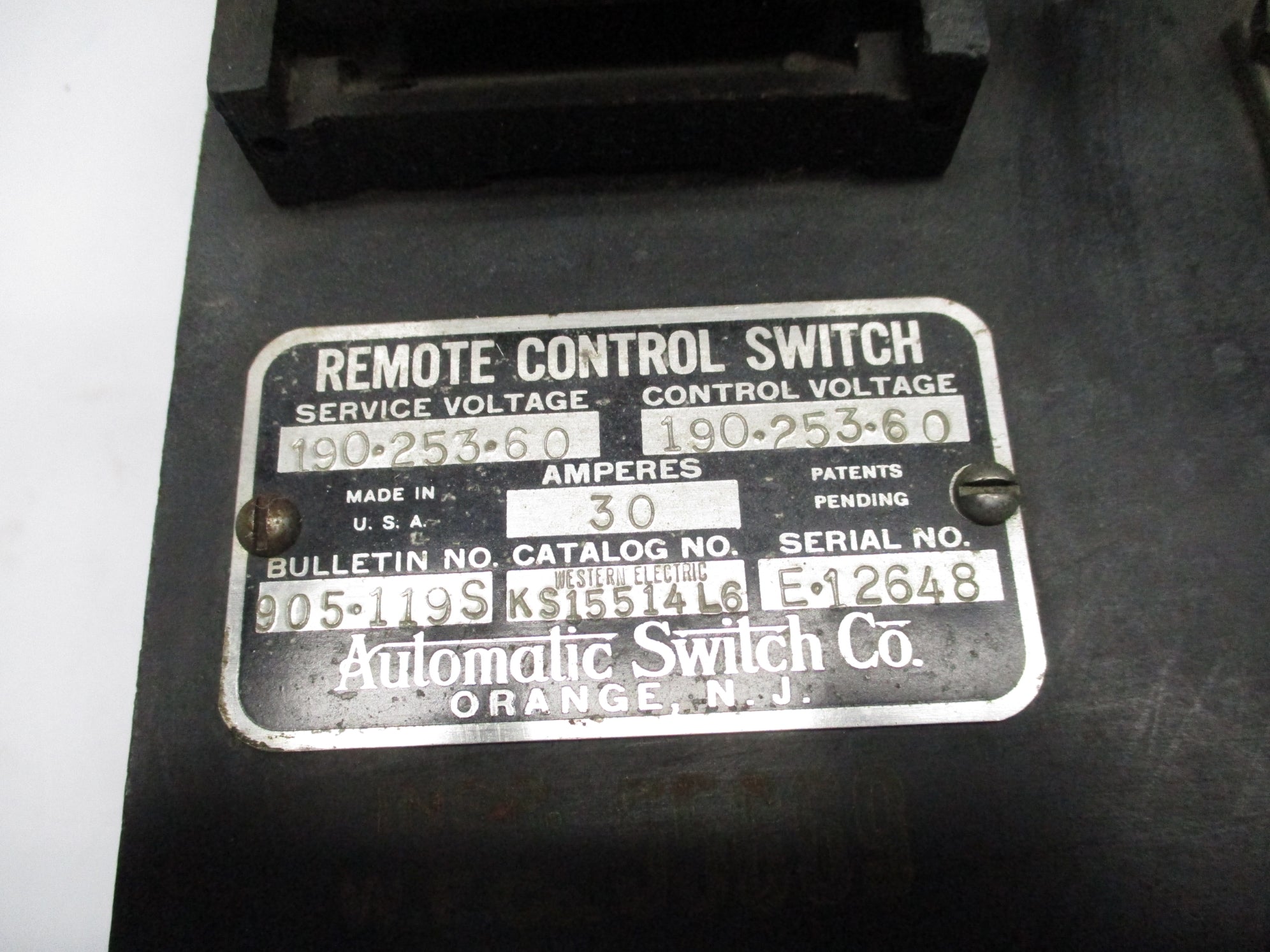 AUTOMATIC SWITCH KS15514L6 30A (AS PICTURED) UNMP