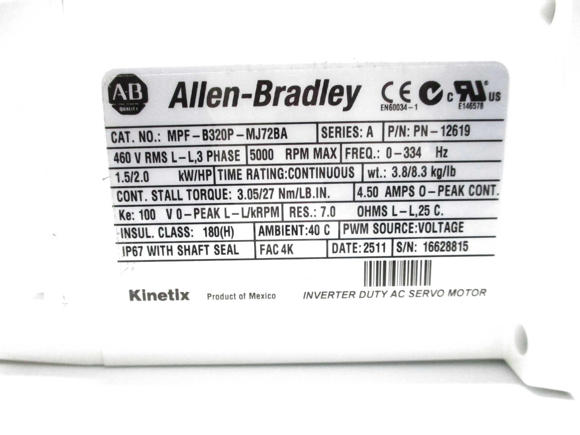 ALLEN BRADLEY MPF-B320P-MJ72BA SER. A NSMP