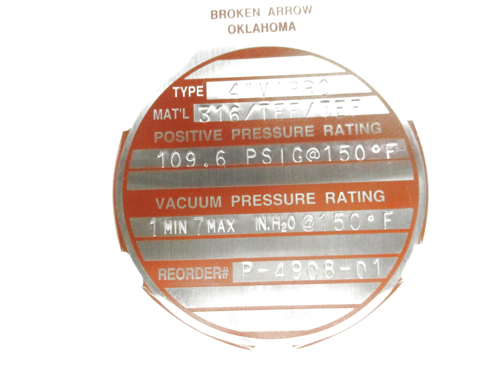 OSECO P-4908-01 TYPE 4" VAPRO 109.6 PSIG @ 150 NSMP