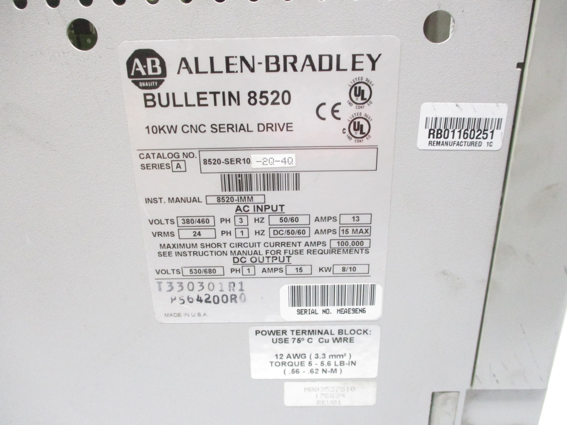 INDUSTRIAL SPARE PART 8520-SER10-2Q-4Q SER. A REMAN
