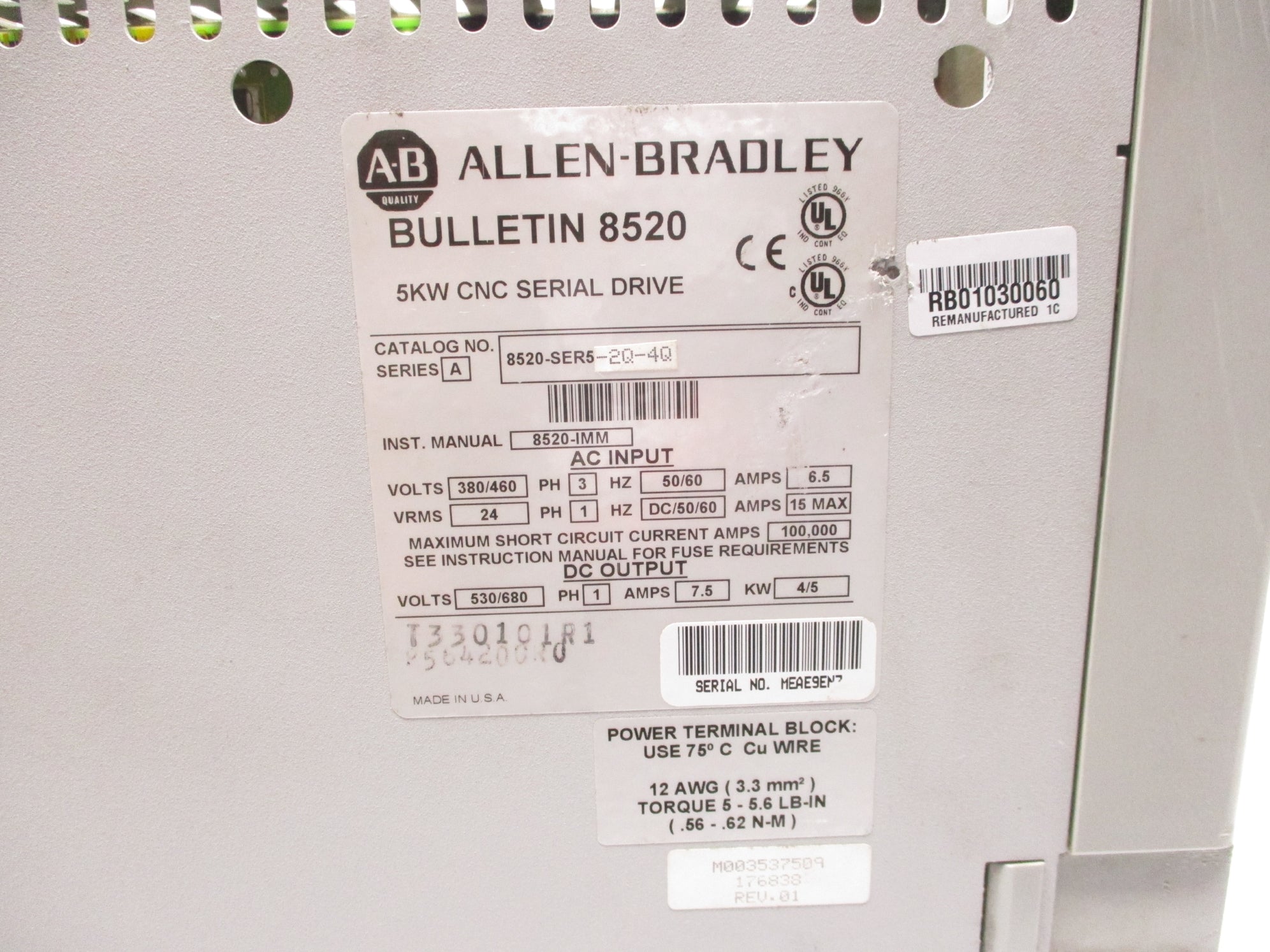 ALLEN BRADLEY 8520-SER5-2Q-4Q SER. A REMAN