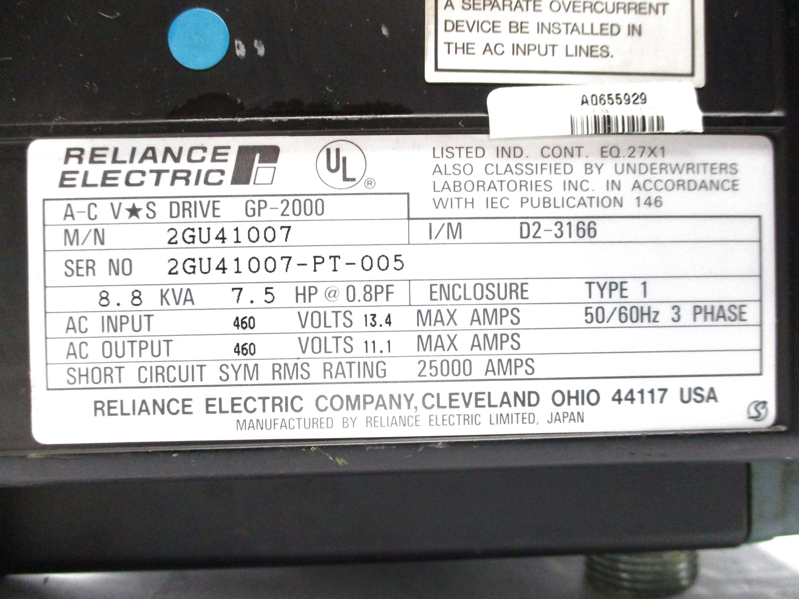 RELIANCE ELECTRIC 2GU41007 GP-2000 UNMP