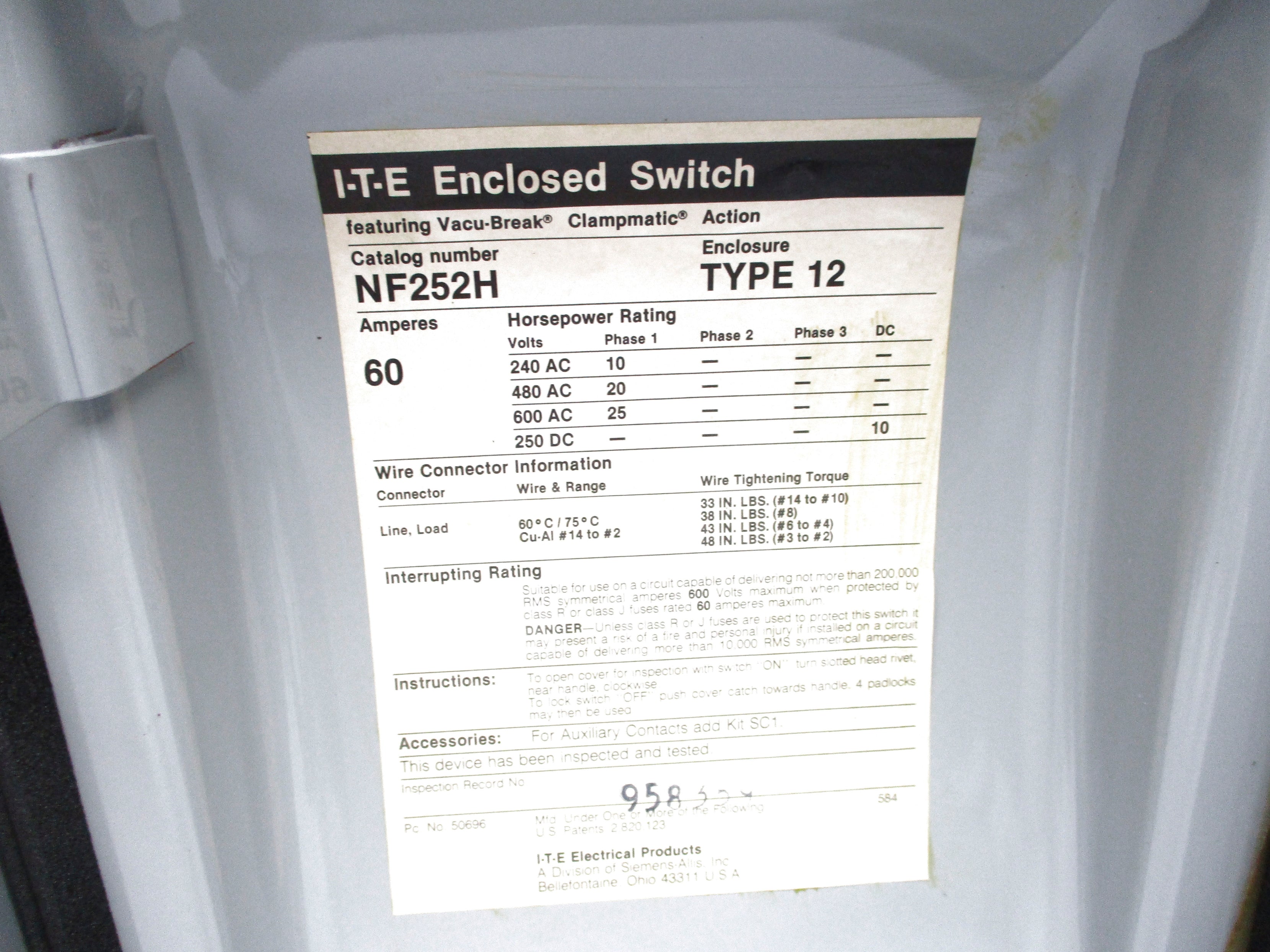 ITE NF252H 60A (AS PICTURED) NSNP