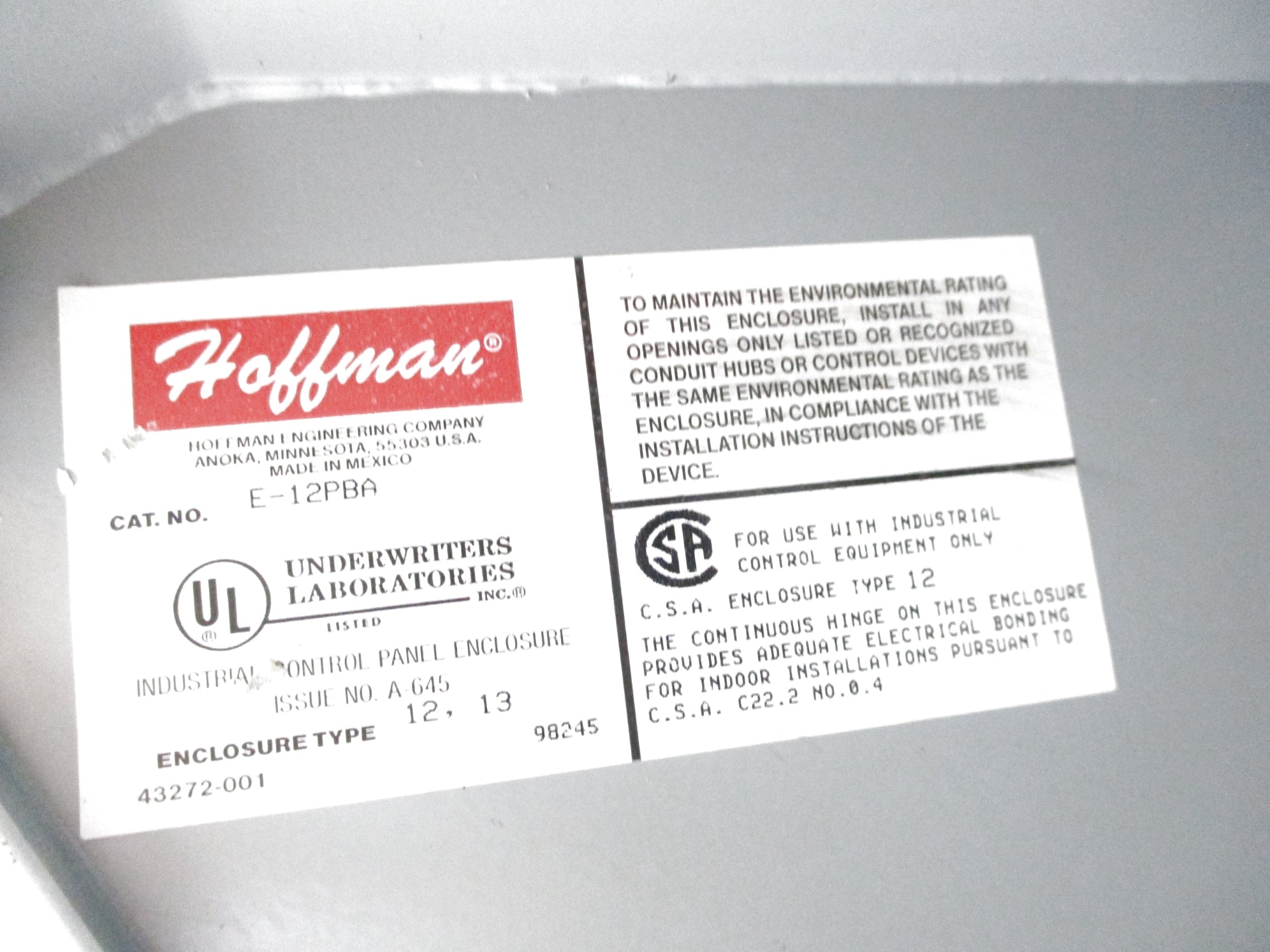 HOFFMAN E-12PBA NSNP