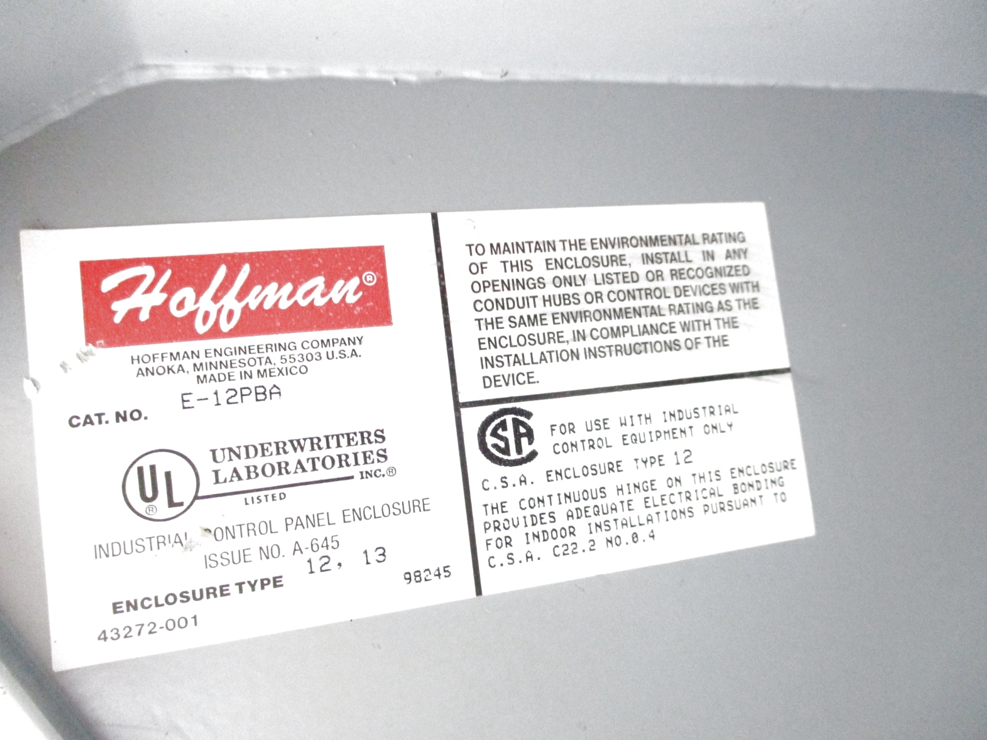 HOFFMAN E-12PBA NSNP