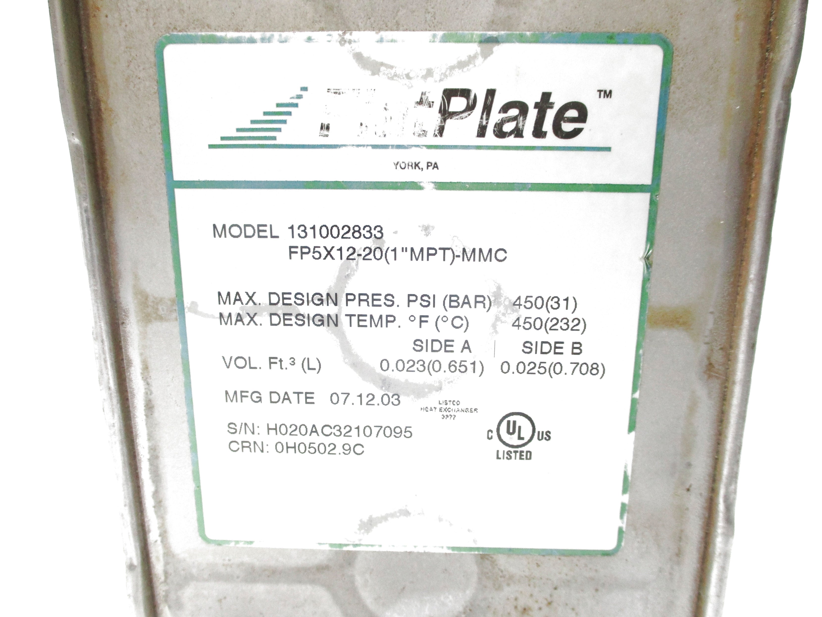FLATPLATE FP5X12-20 131002833 UNMP