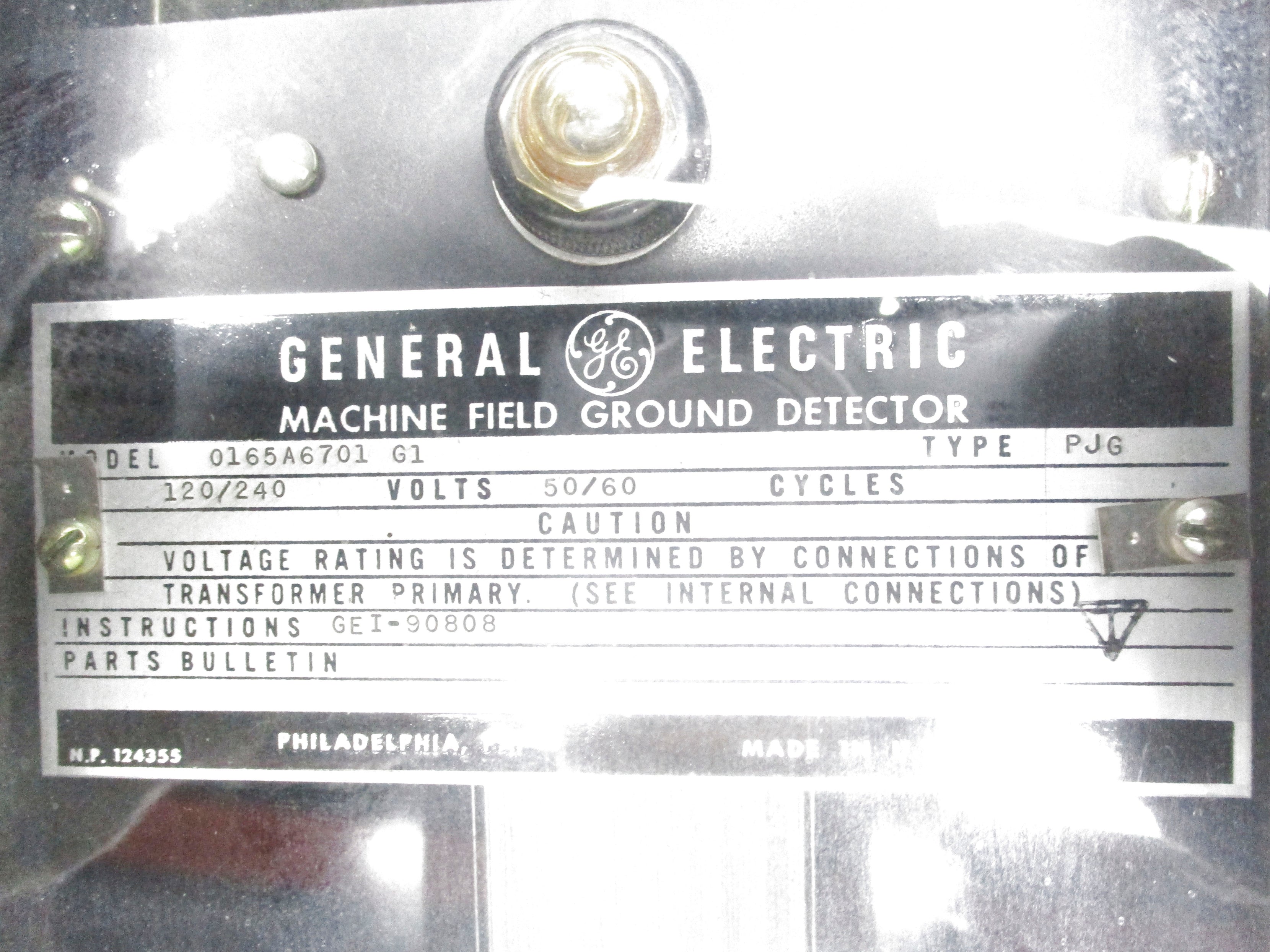 GENERAL ELECTRIC 0165A6701-G1 TYPE PJG UNMP