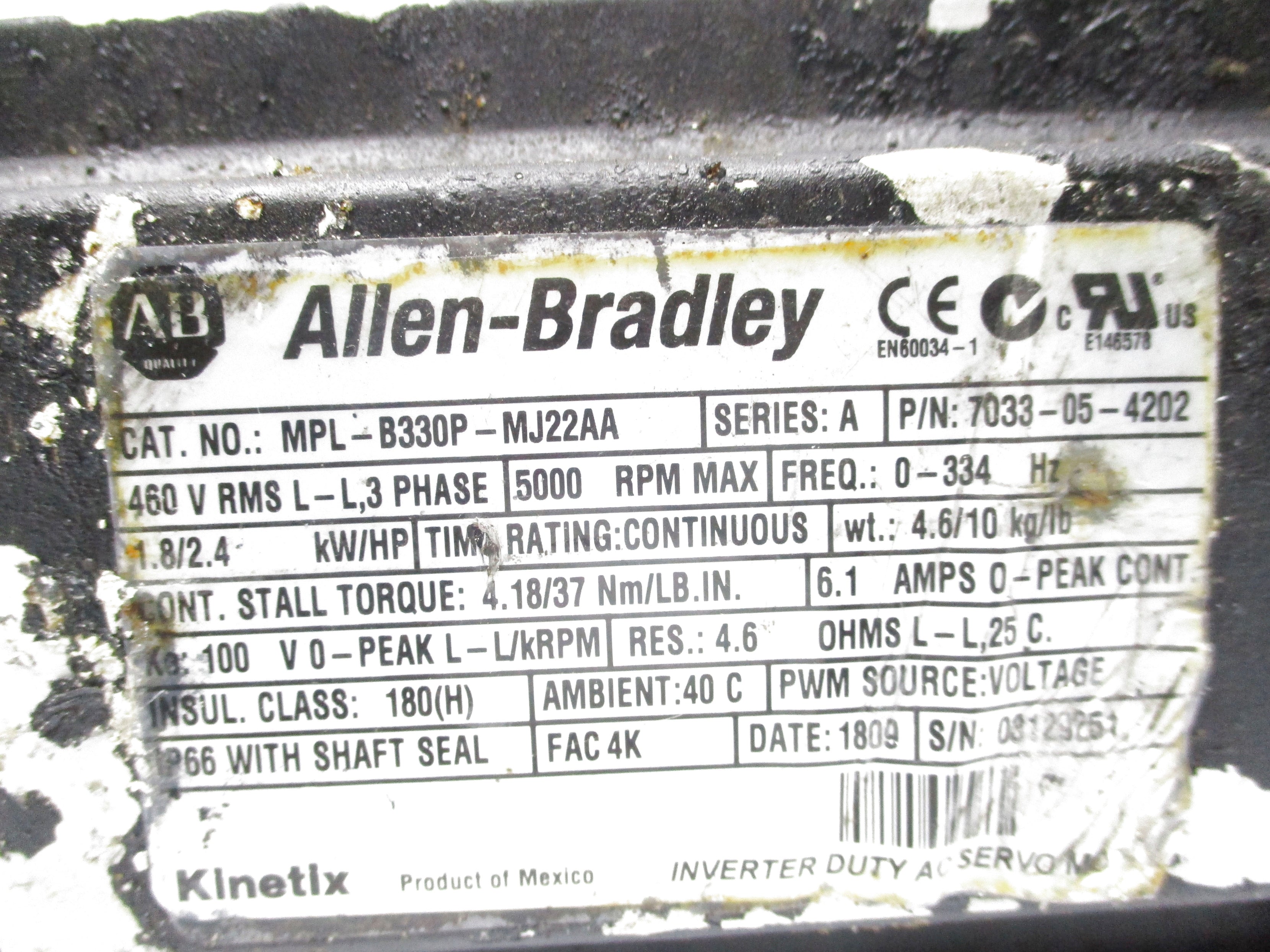 ALLEN BRADLEY MPL-B330P-MJ22AA SER. A UNMP