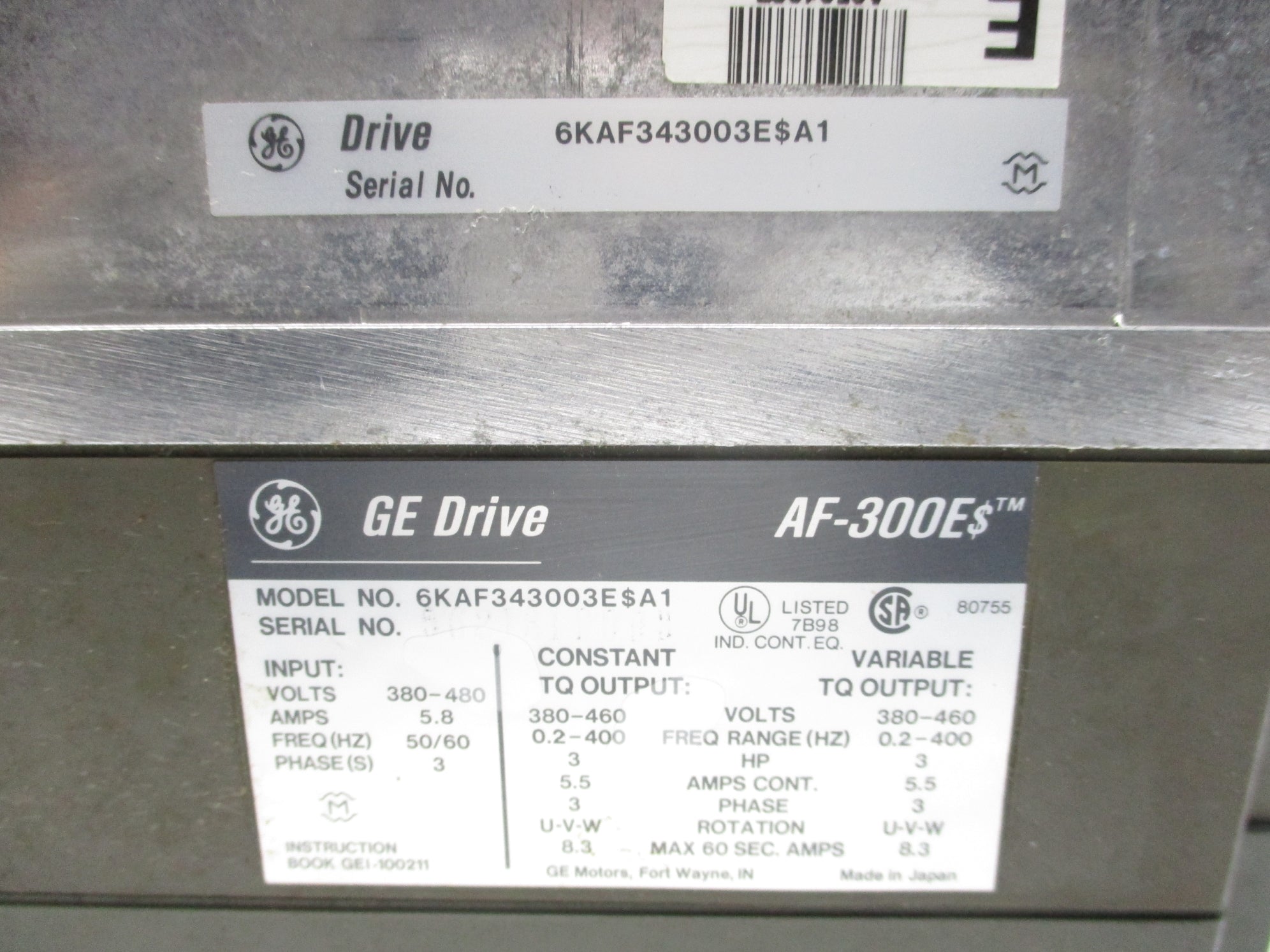 GENERAL ELECTRIC 6KAF343003ESA1 480V 5.8A UNMP