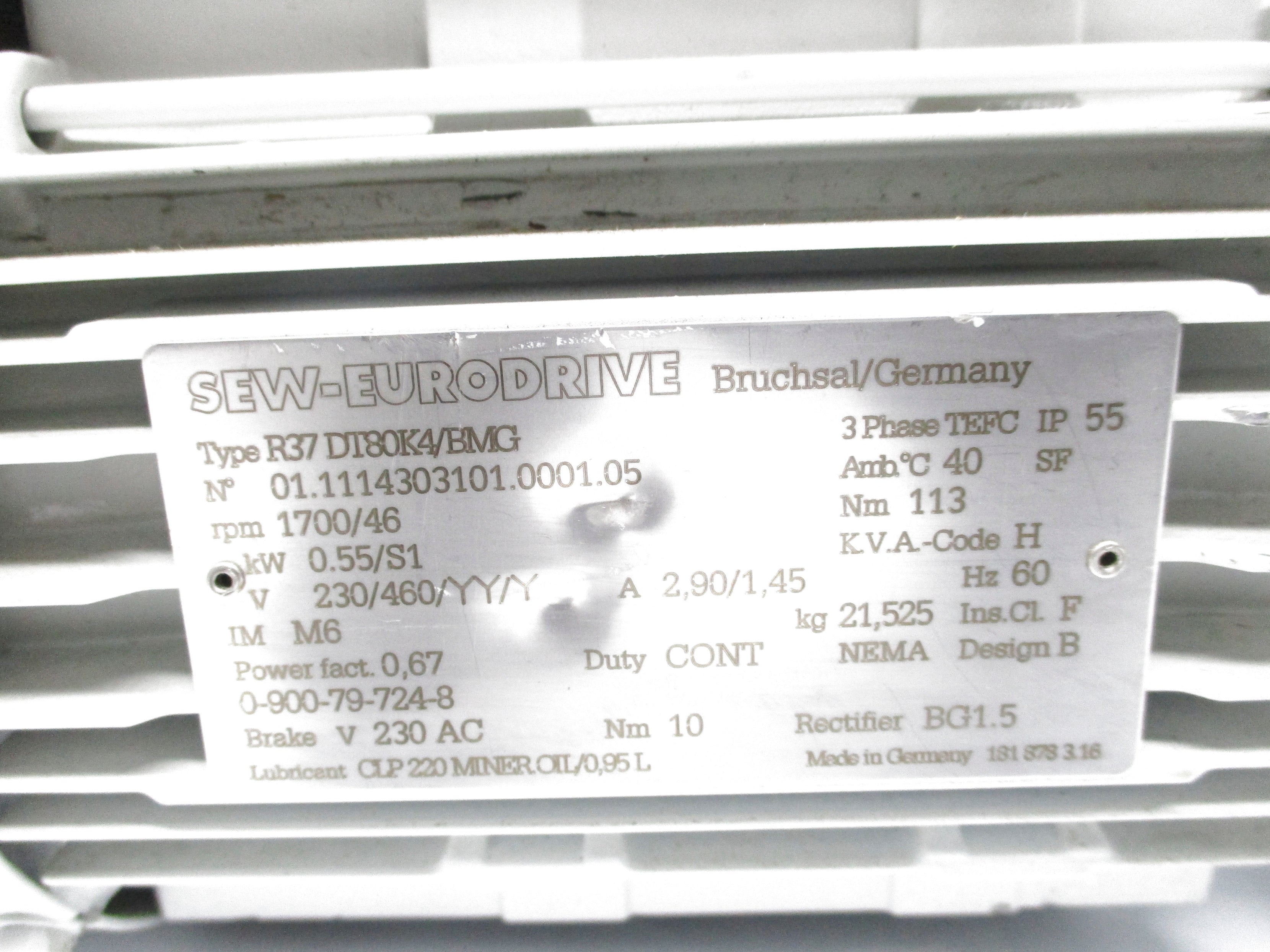 SEW EURODRIVE R37DT80K4/BMG (AS PICTURED) NSNP