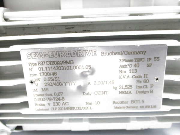 SEW EURODRIVE R37DT80K4/BMG (AS PICTURED) NSNP