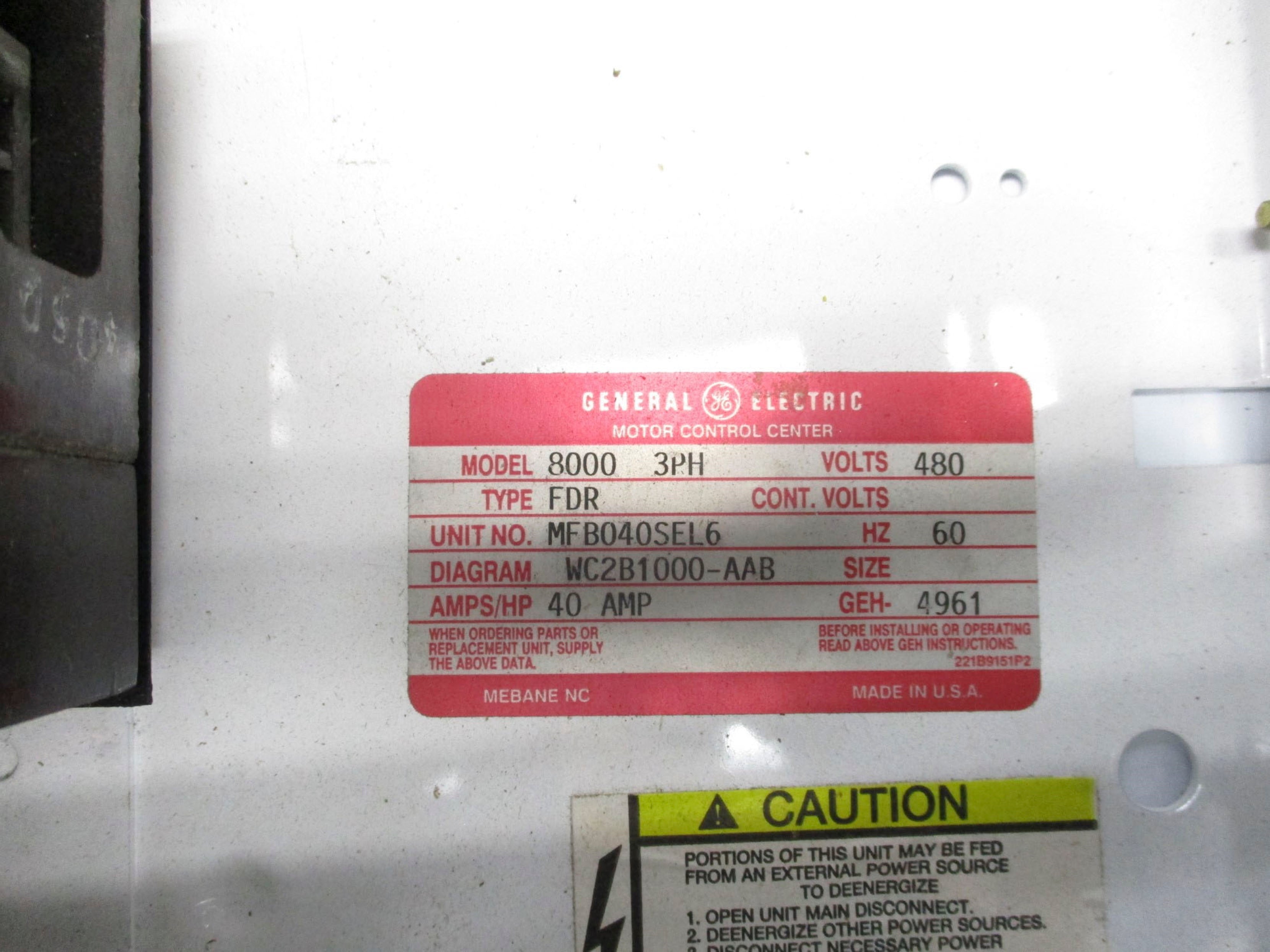 GENERAL ELECTRIC 8000-FDR 40A UNMP