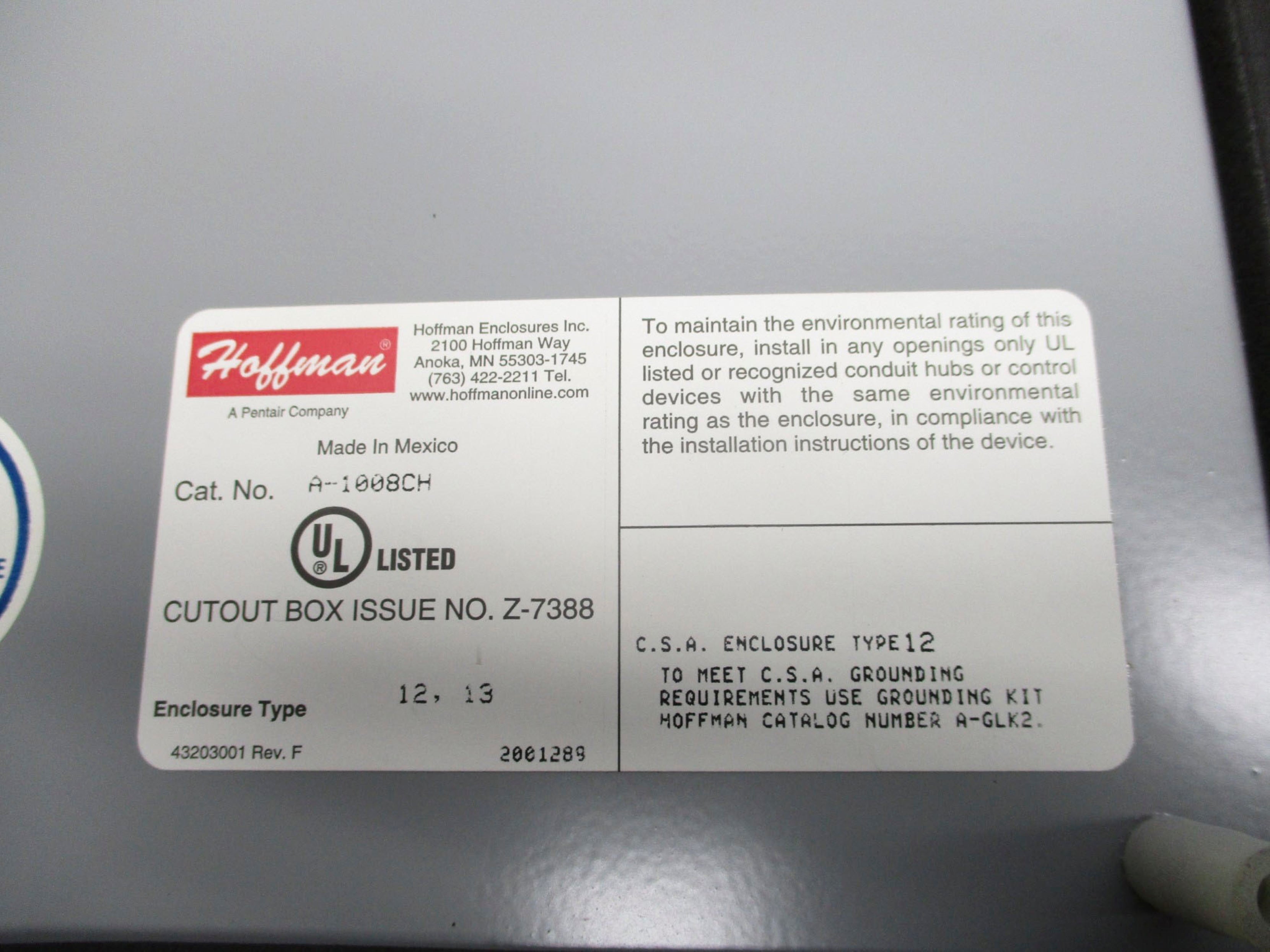 HOFFMAN A-1008CH UNMP