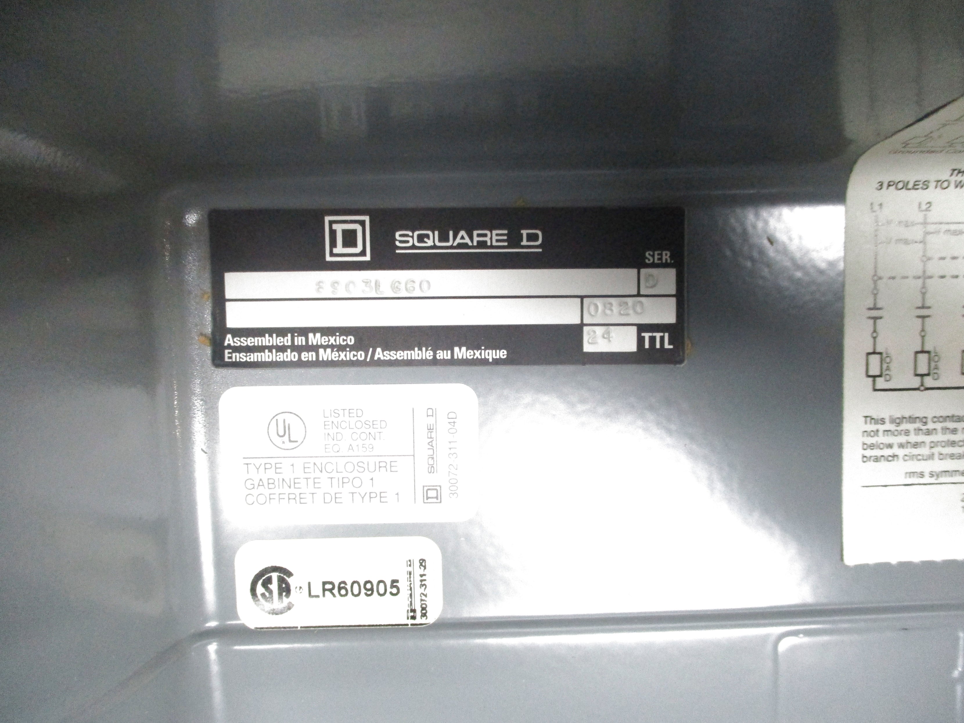 SQUARE D 8903LG60V04 SER. D NSMP