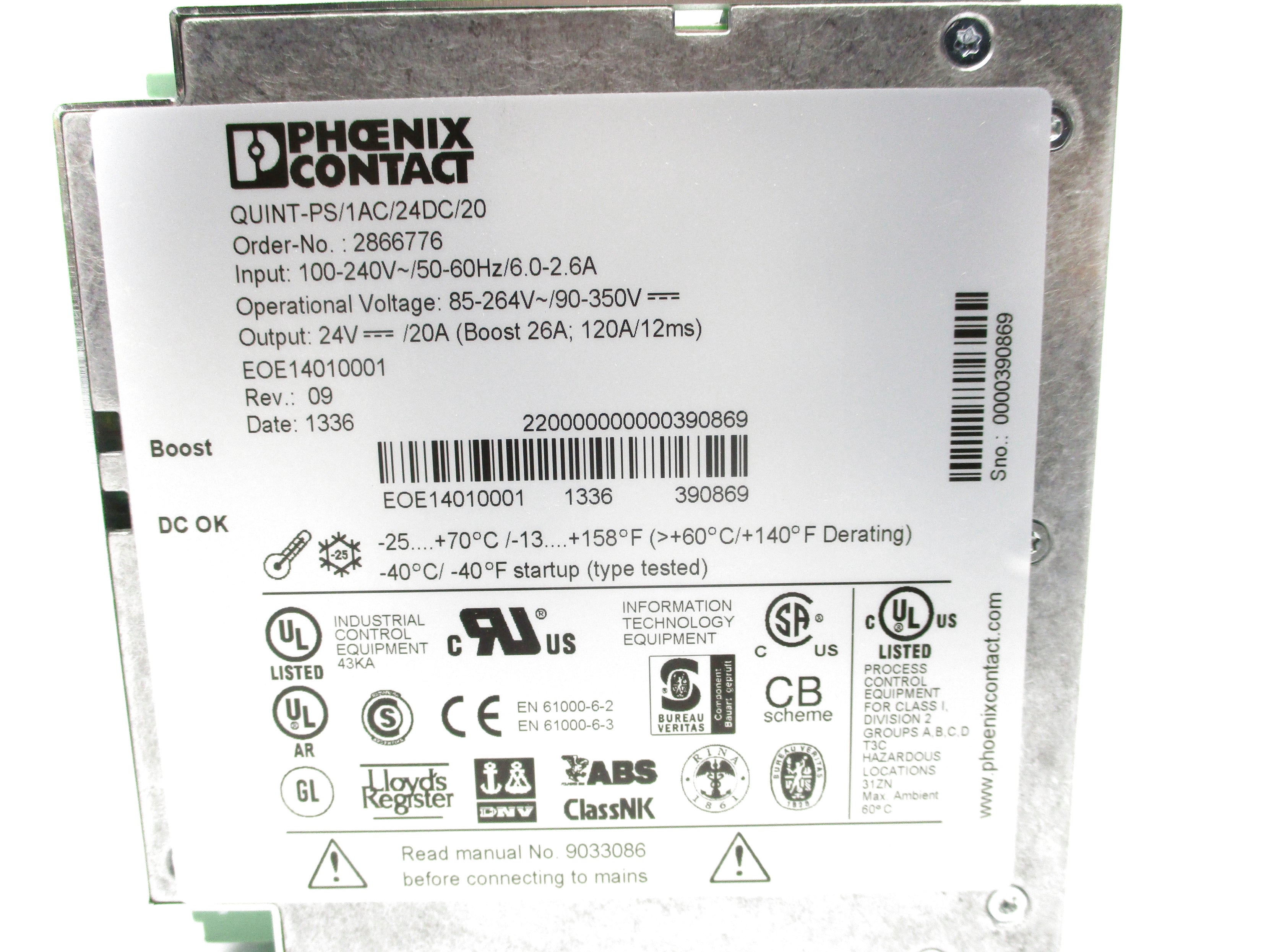 PHEONIX CONTACT 2866776 QUINT-PS/1AC/24DC/20 NSMP