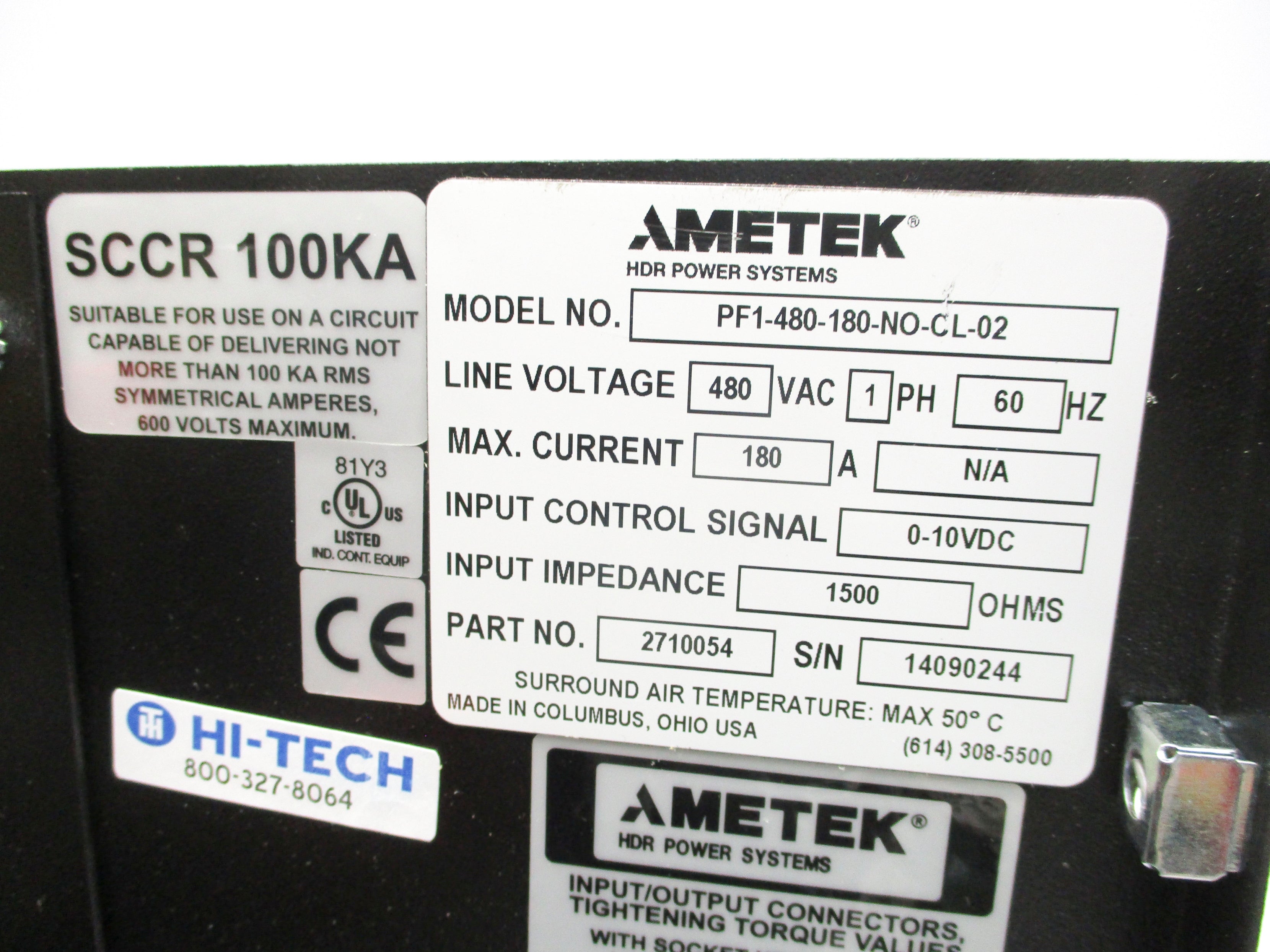 AMETEK PF1-480-180-N0-CL-02 2710054 NSNP