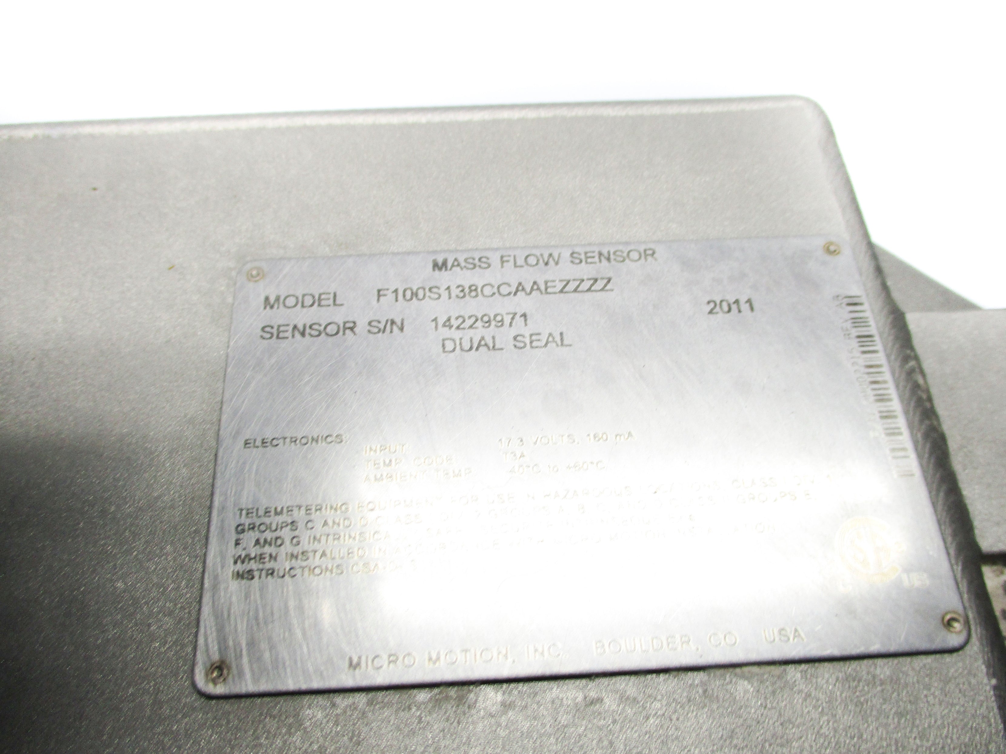 MICRO MOTION F100S138CCAAEZZZZ 2700I12BBAEZZZ UNMP