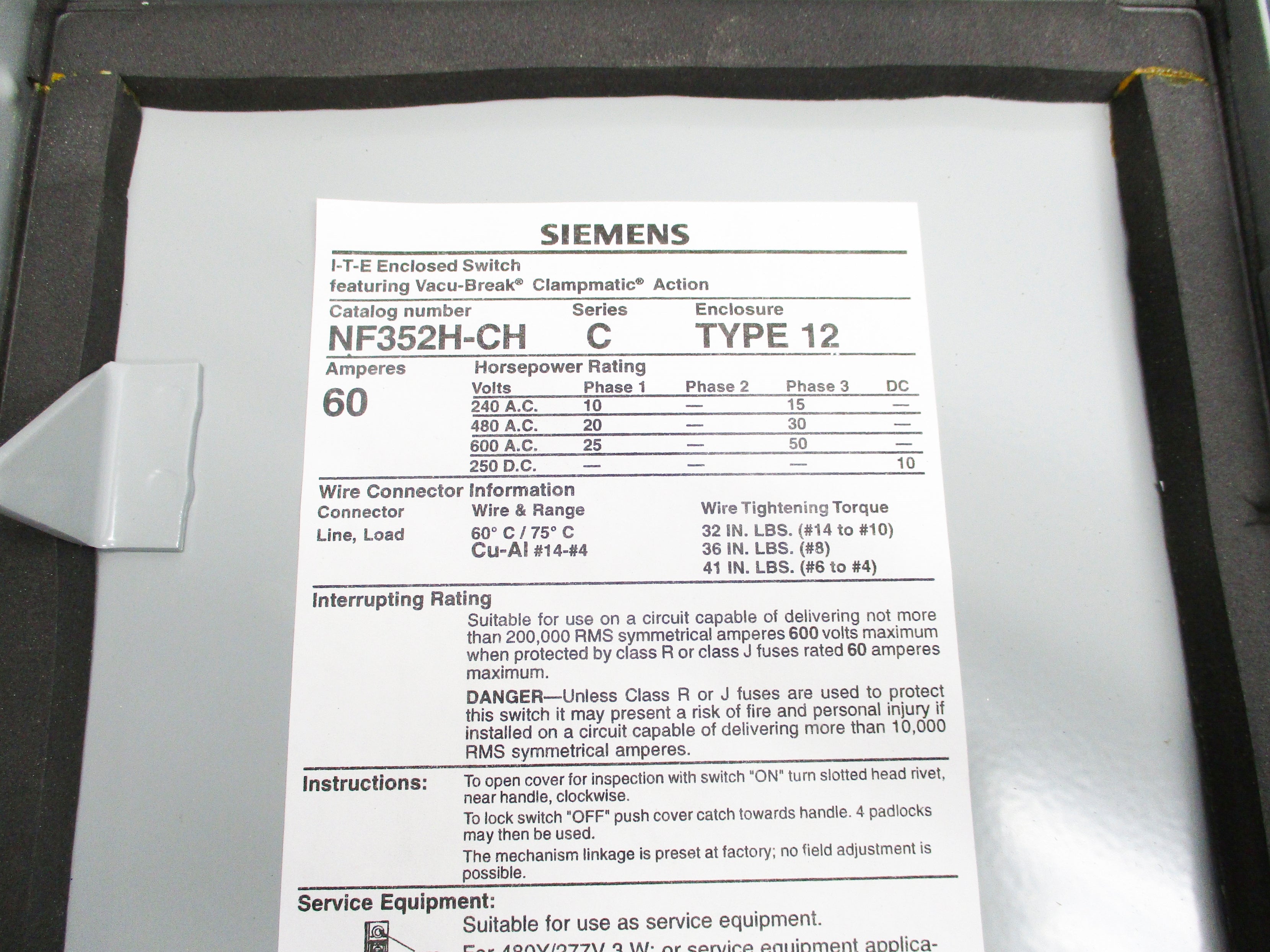SIEMENS NF352HCH SER. B 60A (AS PICTURED) NSNP