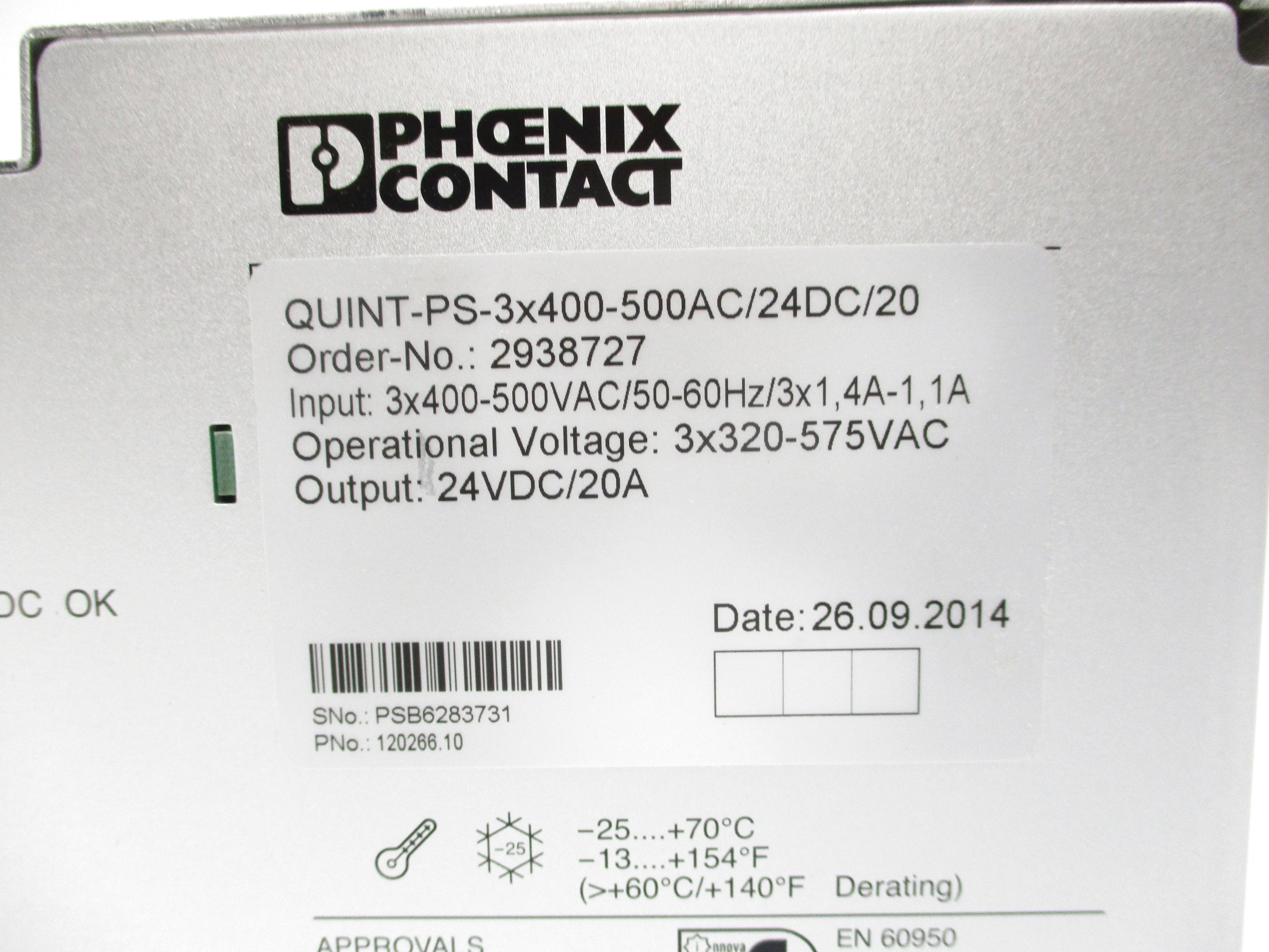 PHOENIX CONTACT QUINT-PS-3X400-500AC/24DC/20 2938727 (AS PICTURED) NSNP