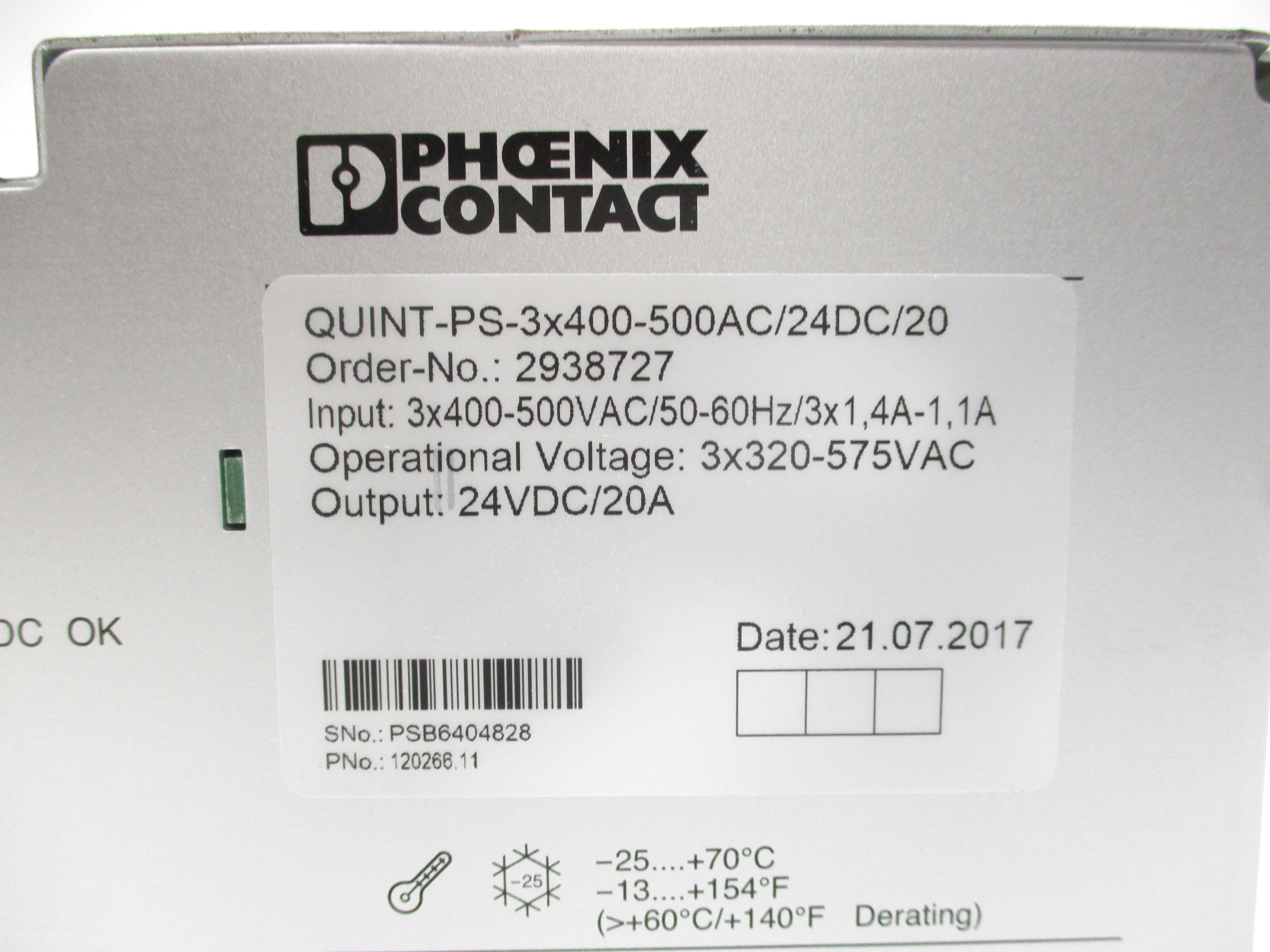 PHOENIX CONTACT QUINT-PS-3X400-500AC/24DC/20 2938727 NSMP