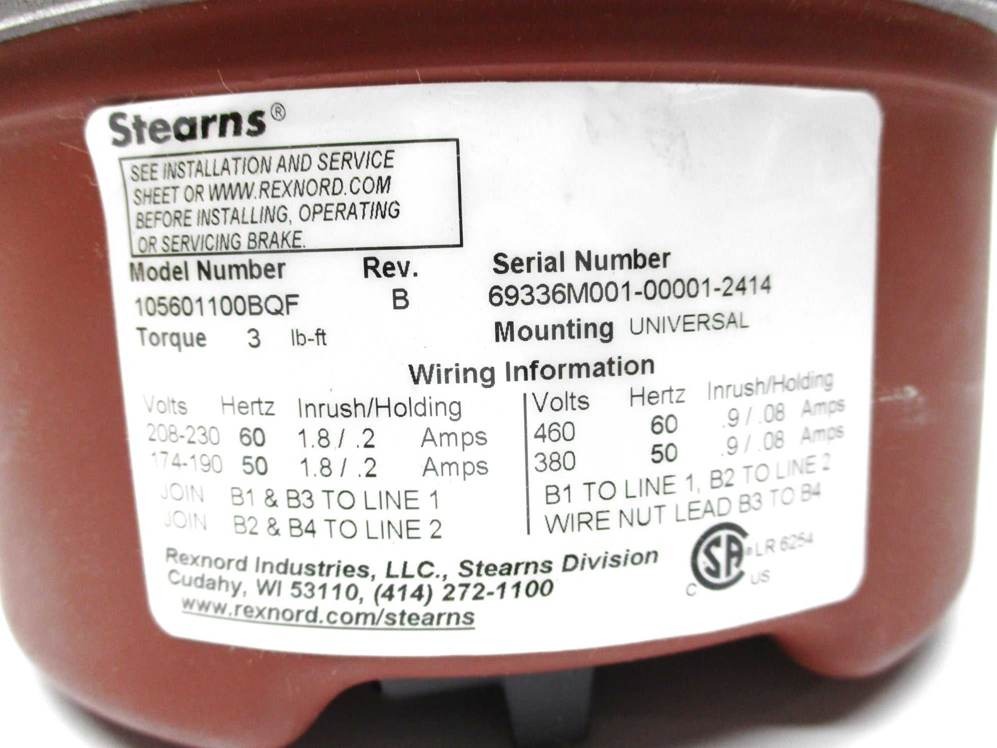 STEARNS 105601100BQF 460VAC .9/.08A NSMP