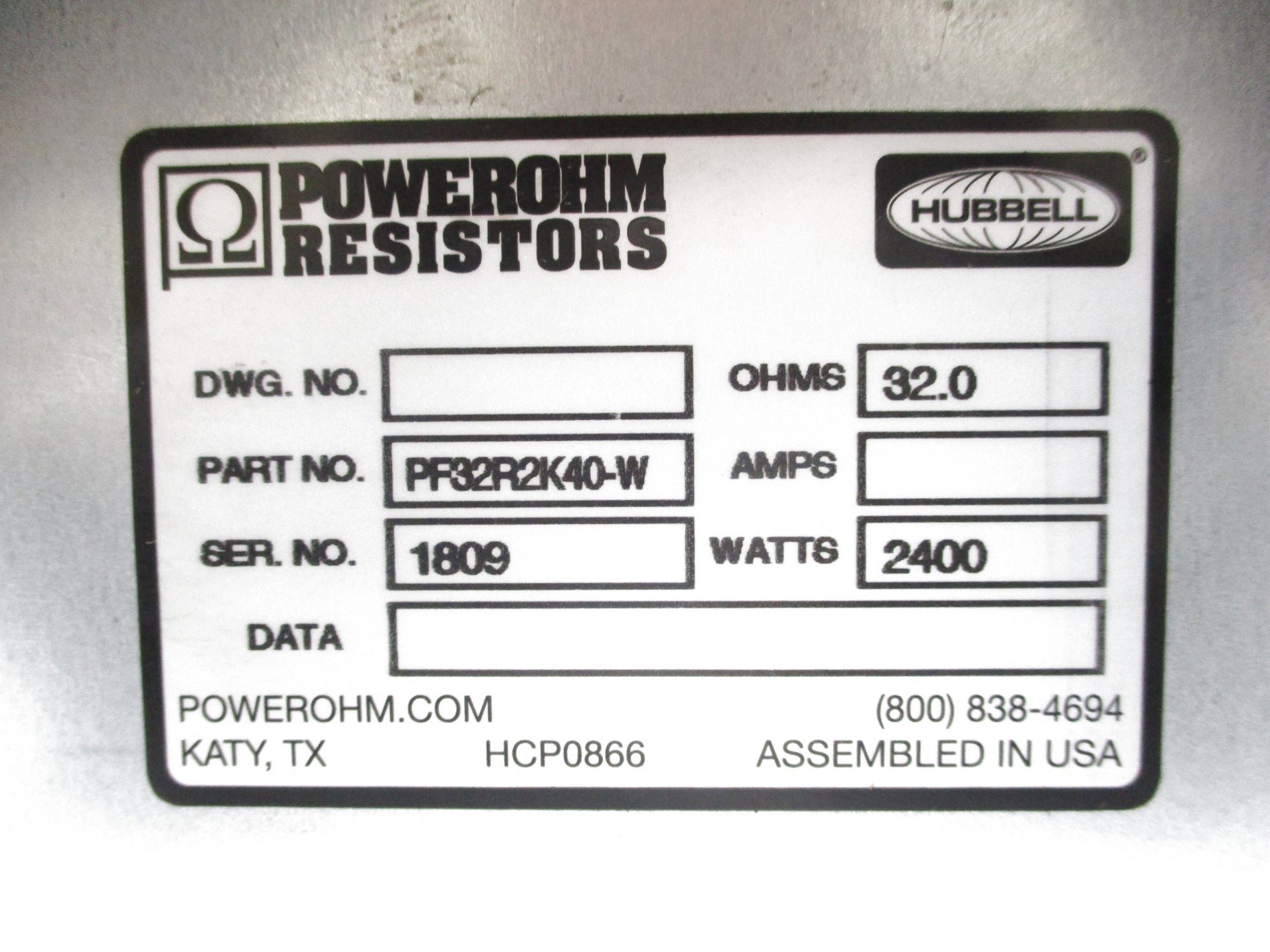 HUBBELL PF32R2K40-W UNMP
