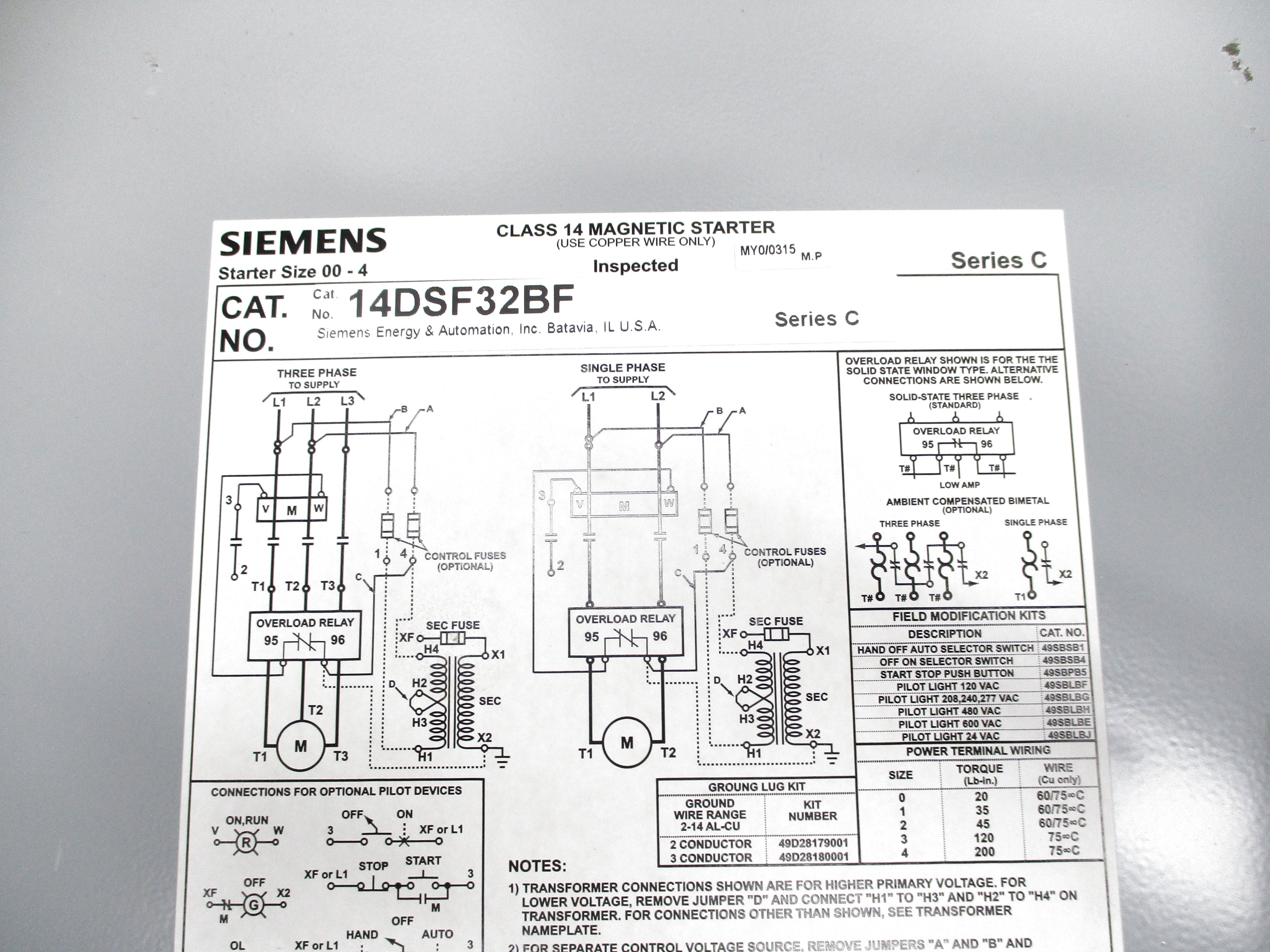 SIEMENS 14DSF32BF SER. C (AS PICTURED) NSNP