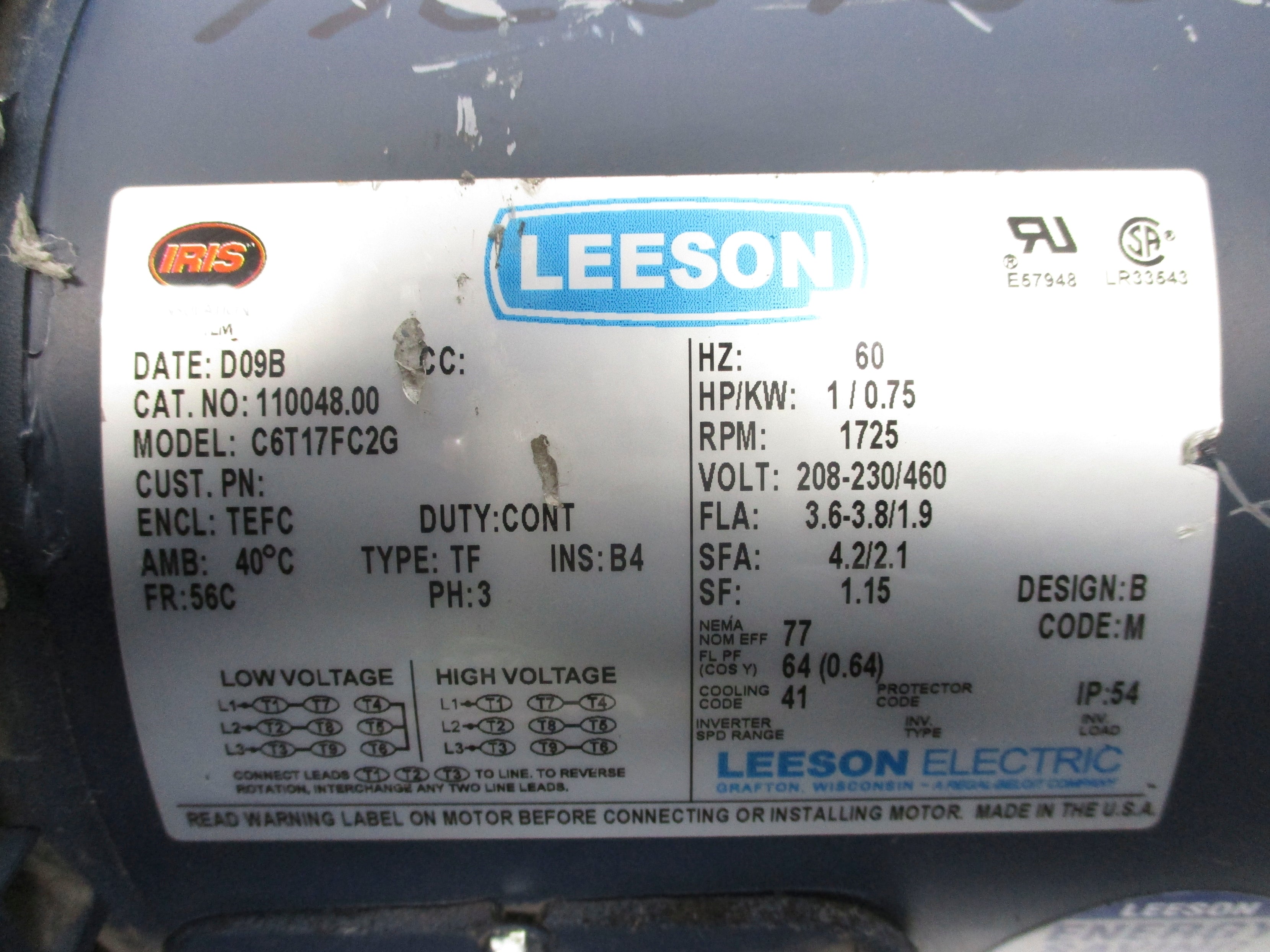 LEESON ELECTRIC 110048.00 C6T17FC2G NSNP