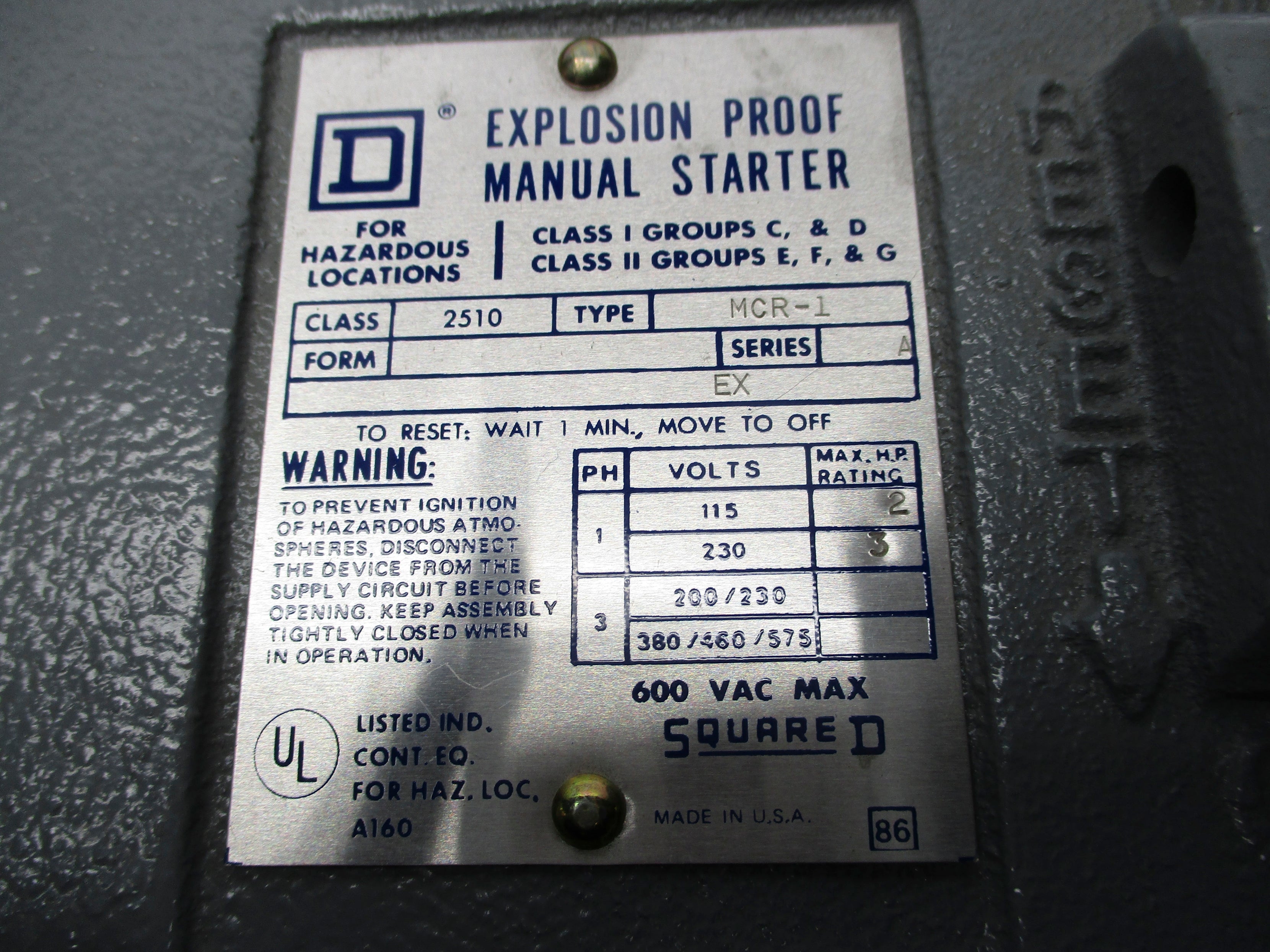 SQUARE D 2510-MCR1 SER. A (AS PICTURED) NSNP