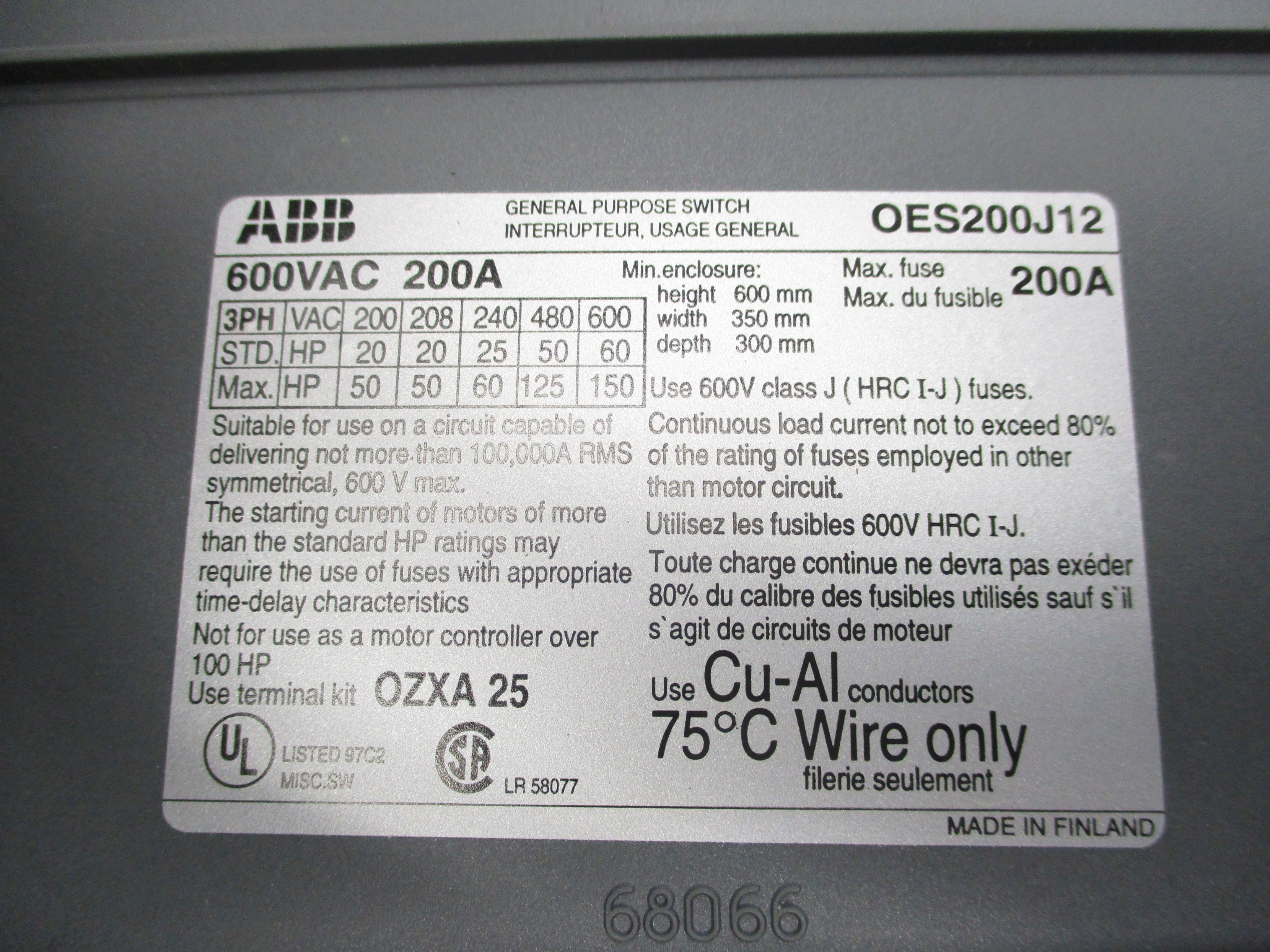 ABB OES200J12 200A NSMP