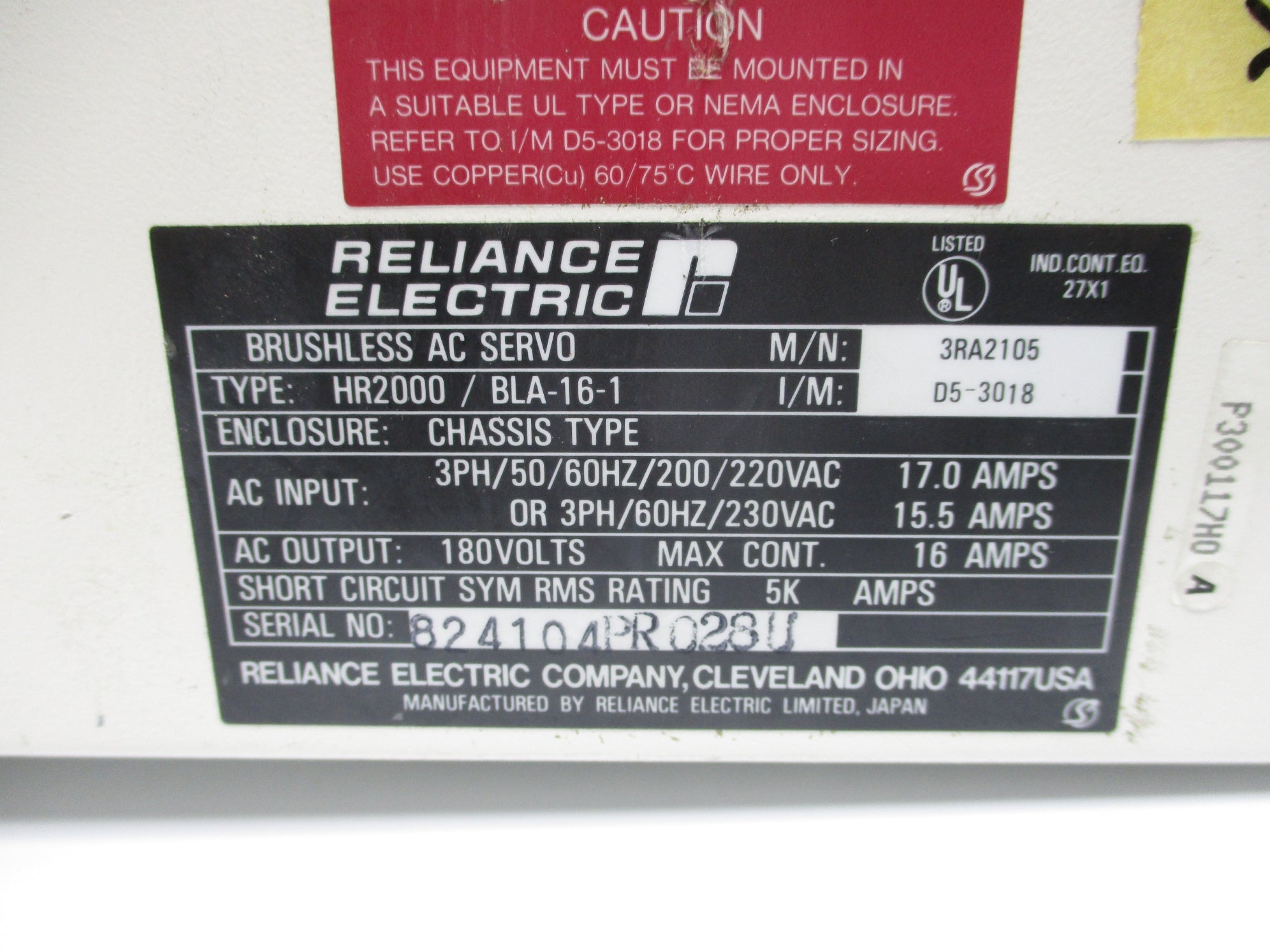 RELIANCE ELECTRIC HR2000/BLA-16-1 REMAN