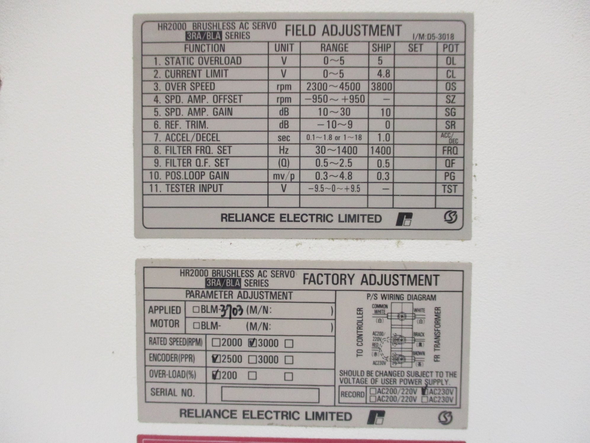 RELIANCE ELECTRIC HR2000/BLA-16-1 REMAN