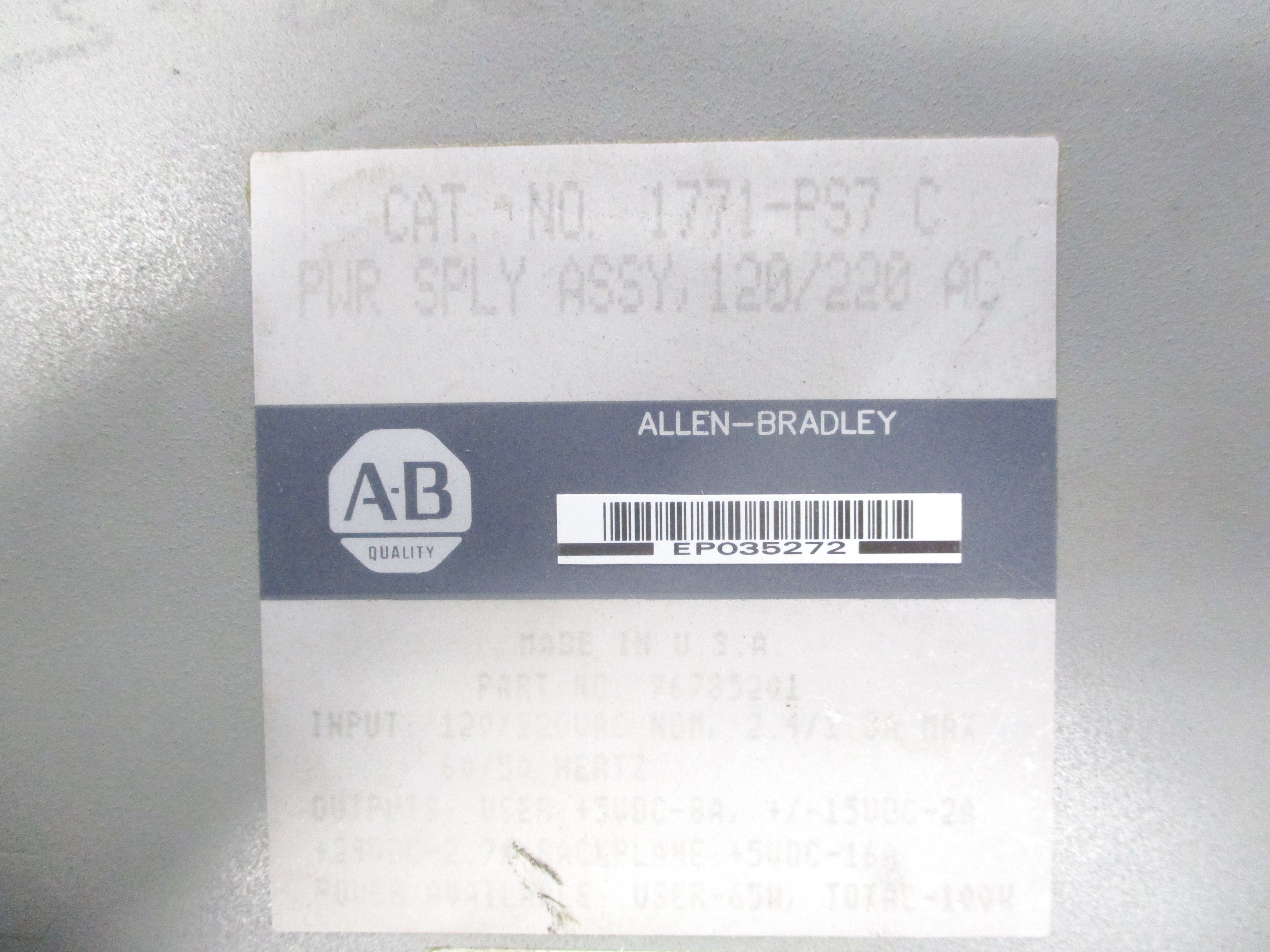 ALLEN BRADLEY 1771-PS7 SER. C UNMP