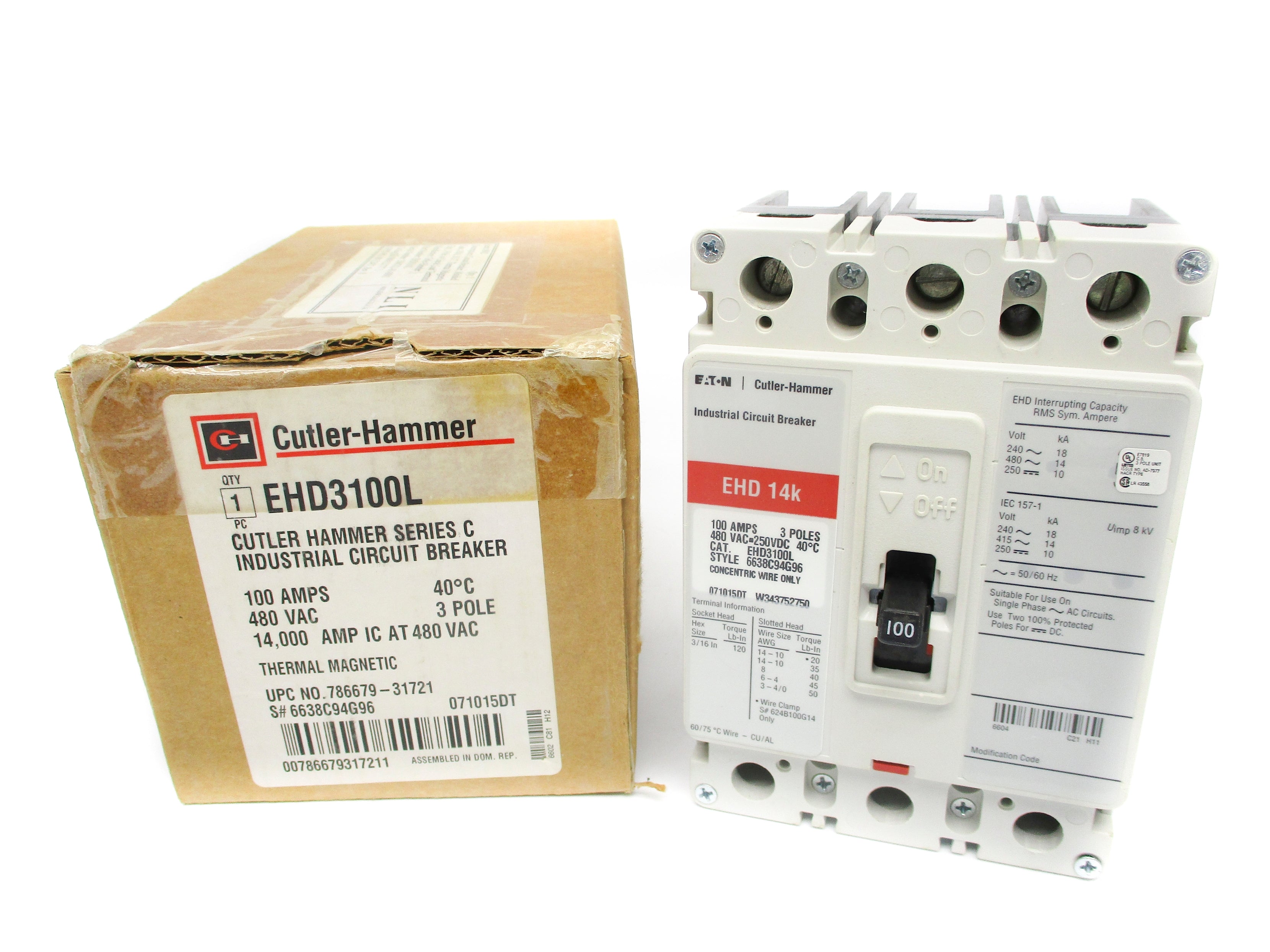 CUTLER HAMMER EHD3100L SER. C 100A NSMP