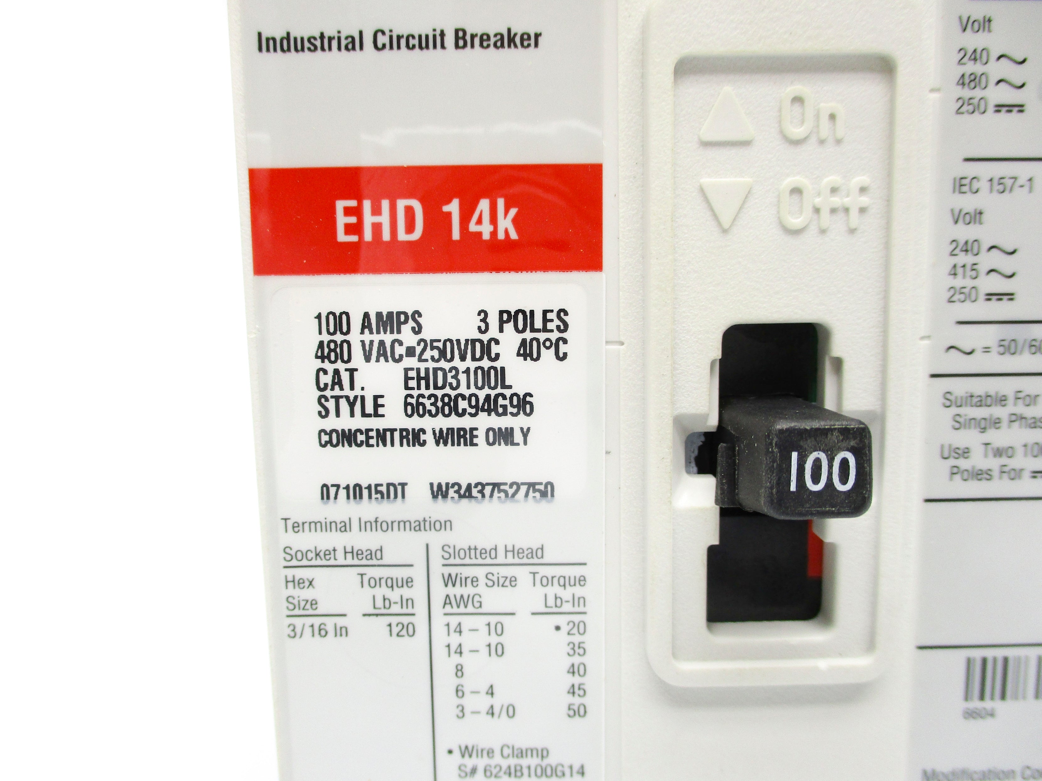 CUTLER HAMMER EHD3100L SER. C 100A NSMP