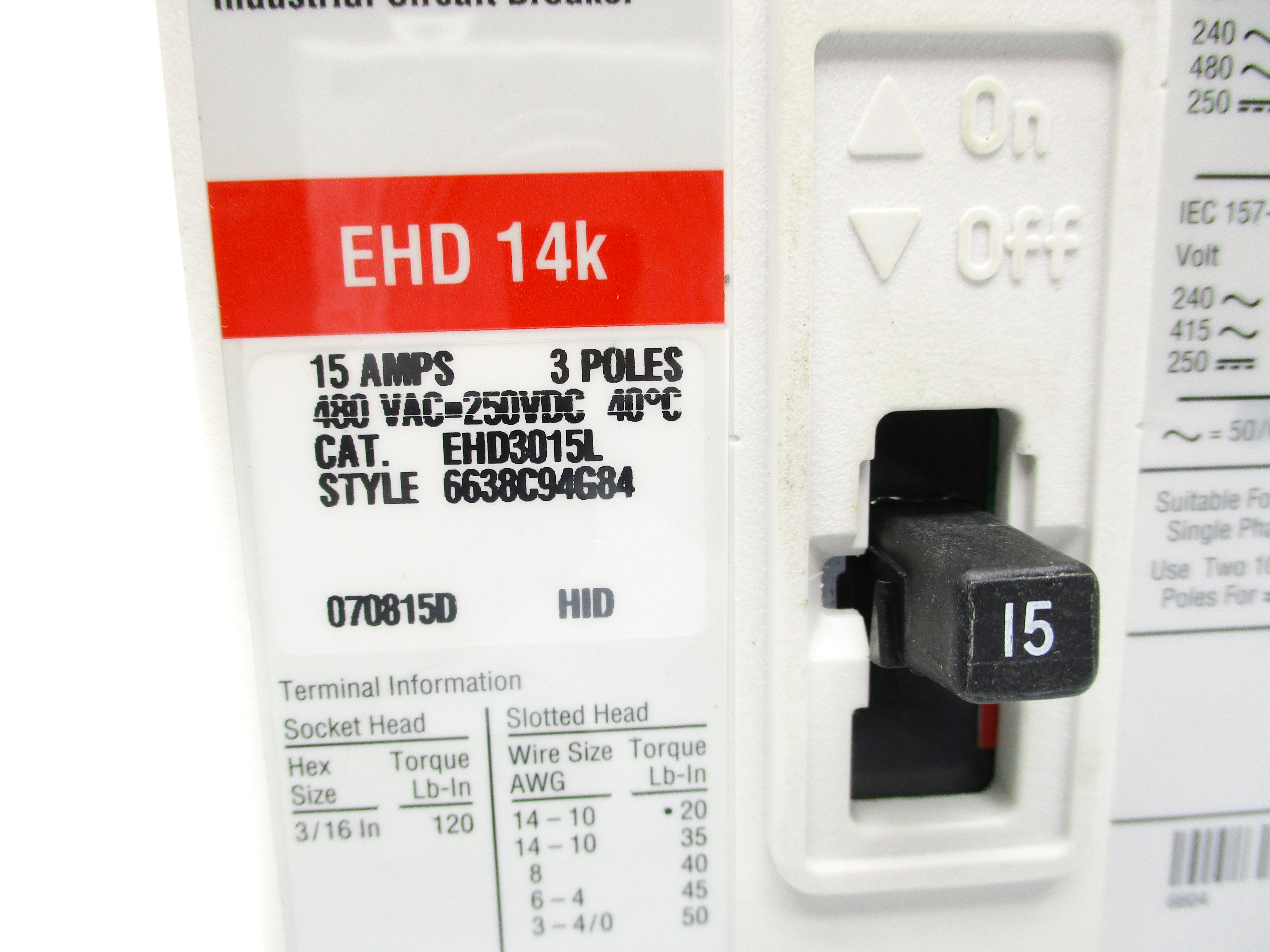 CUTLER HAMMER EHD3015L SER. C 15A NSMP