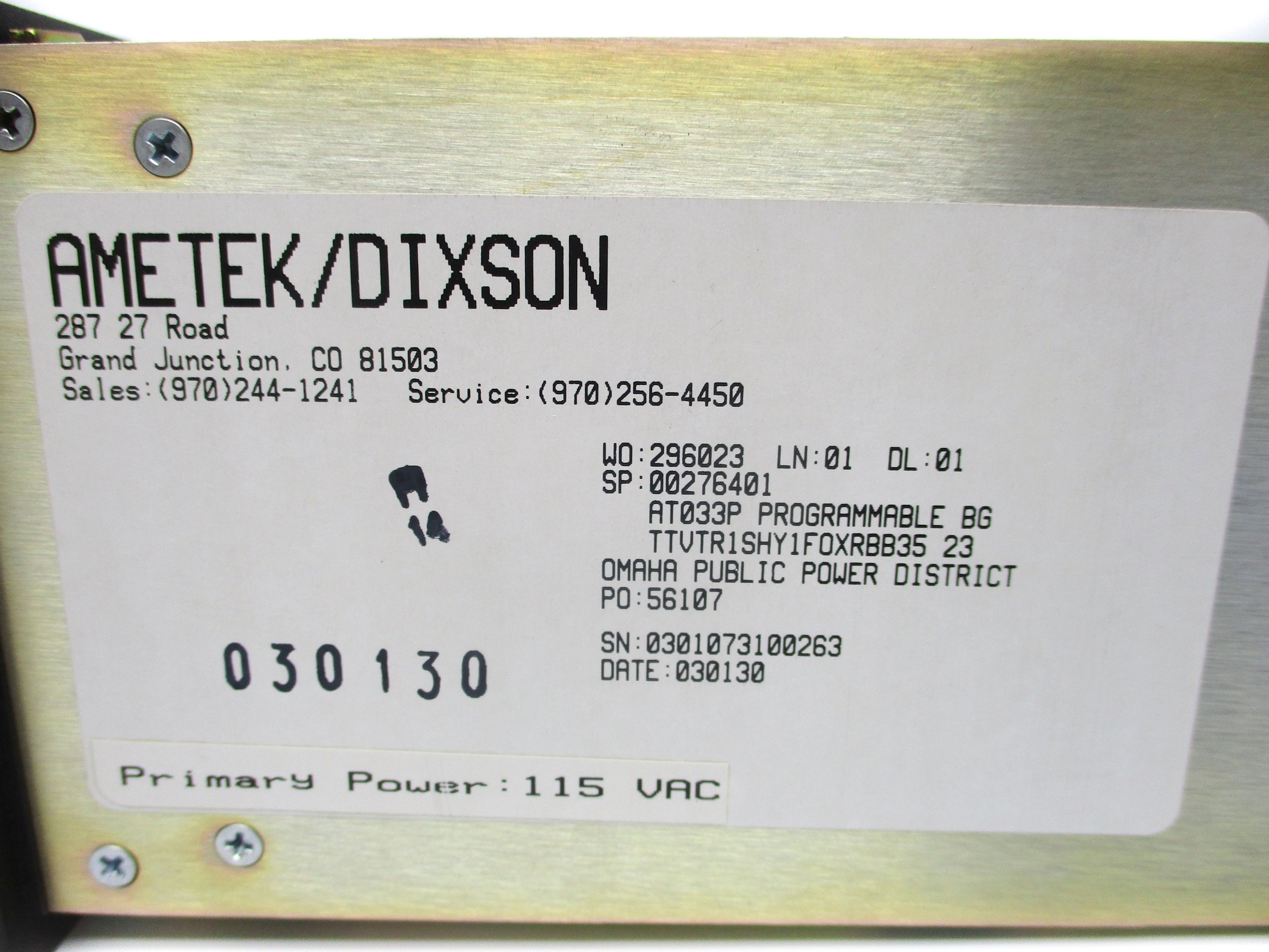 AMETEK/DIXSON BGTTVTR1SHY1FOXRBB35 NSMP
