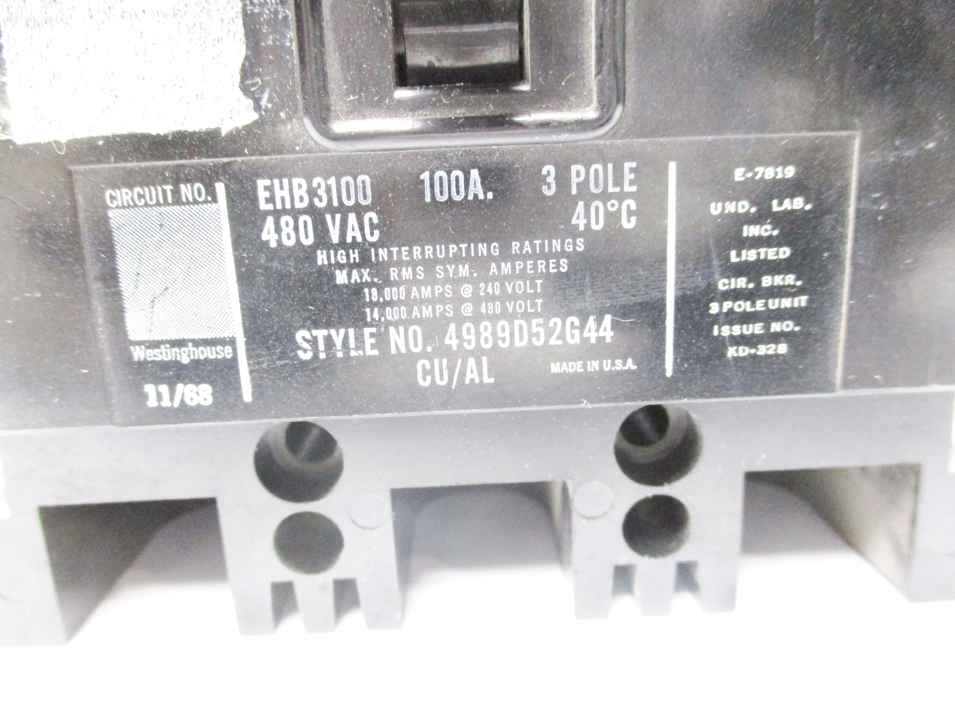 WESTINGHOUSE EHB3100 100A UNMP
