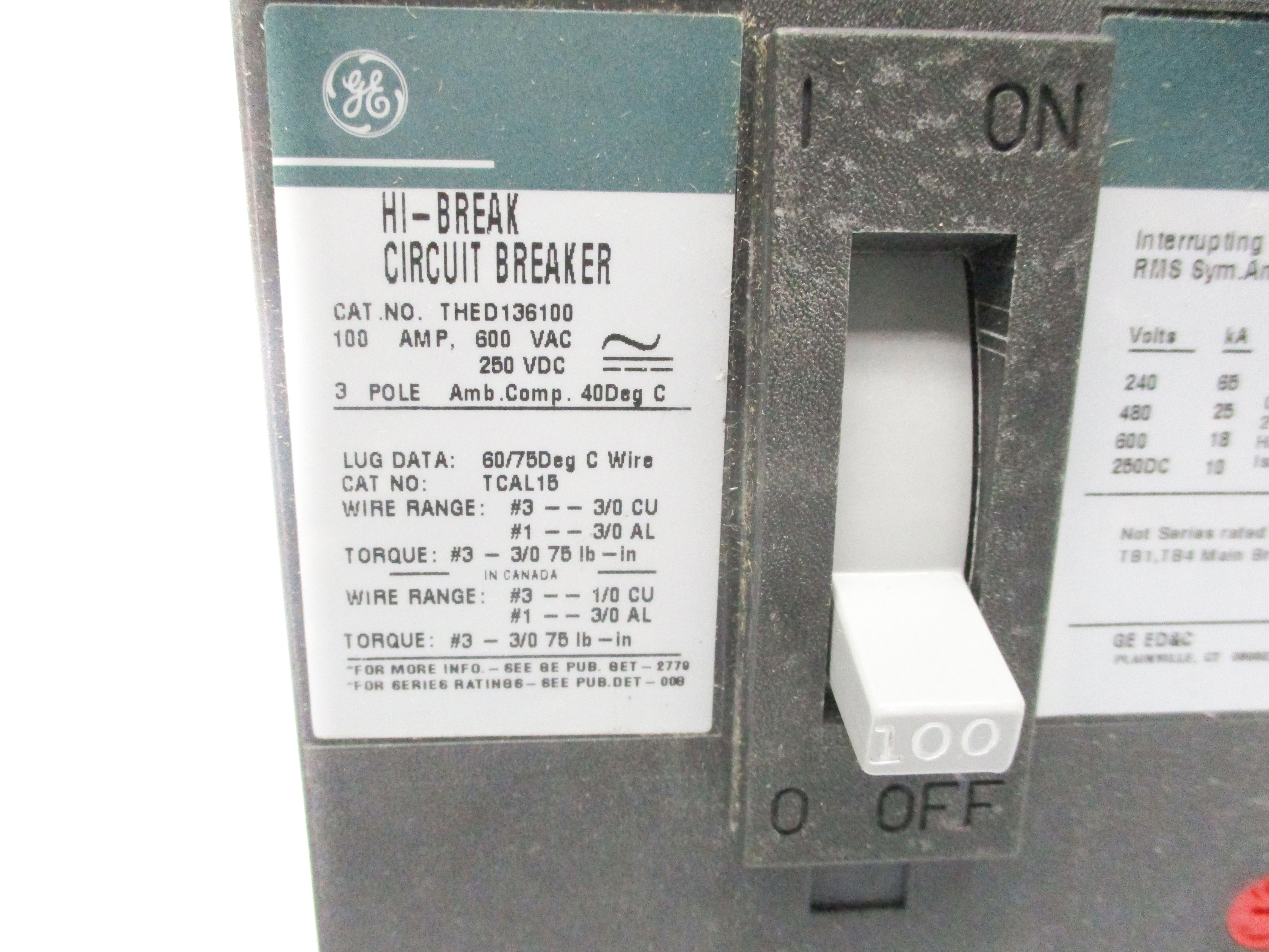 GENERAL ELECTRIC THED136100WL 100A NSMP