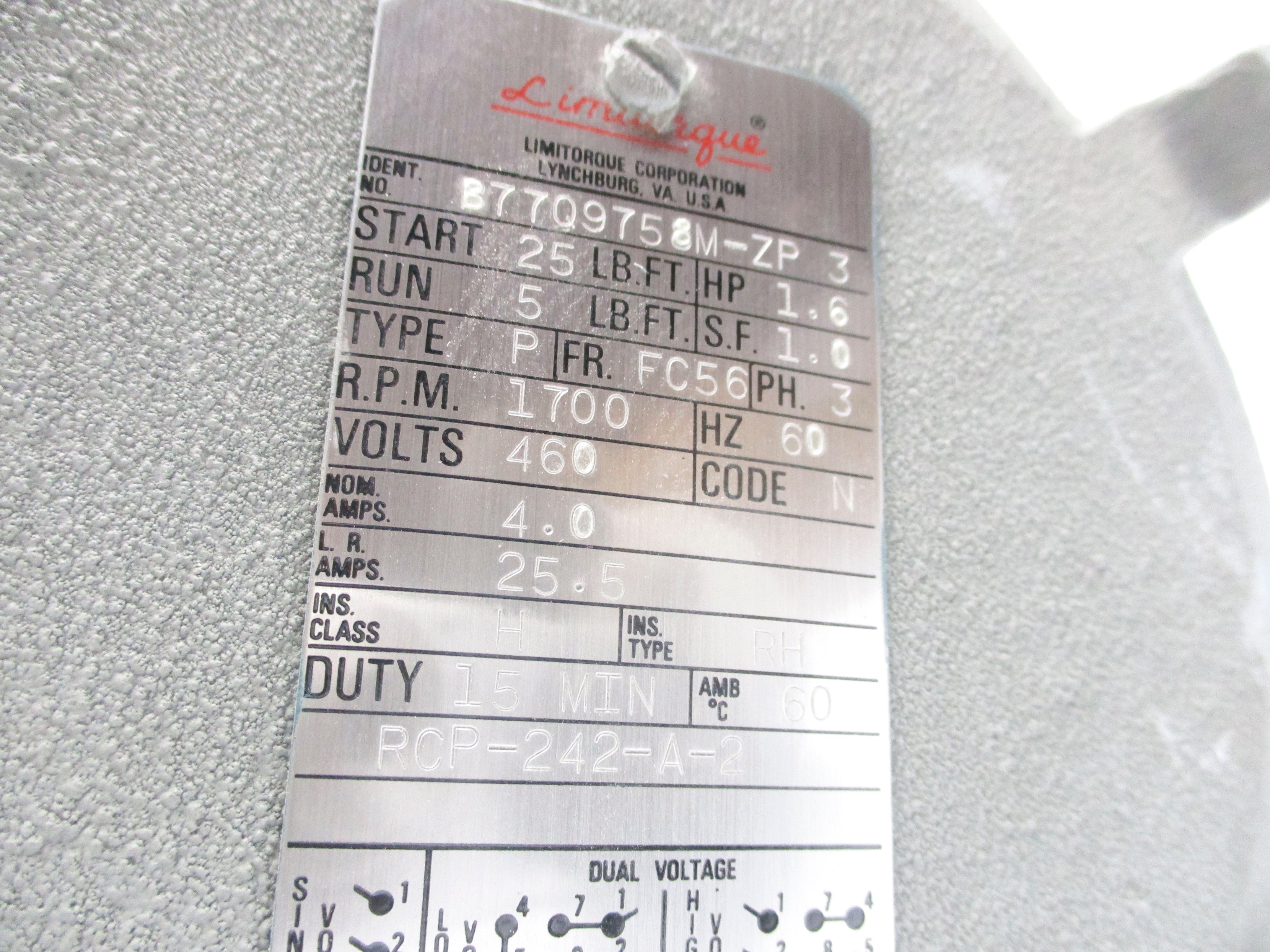 LIMITORQUE RCP-242-A-2 B77Q9758M-ZP3 TYPE P UNMP