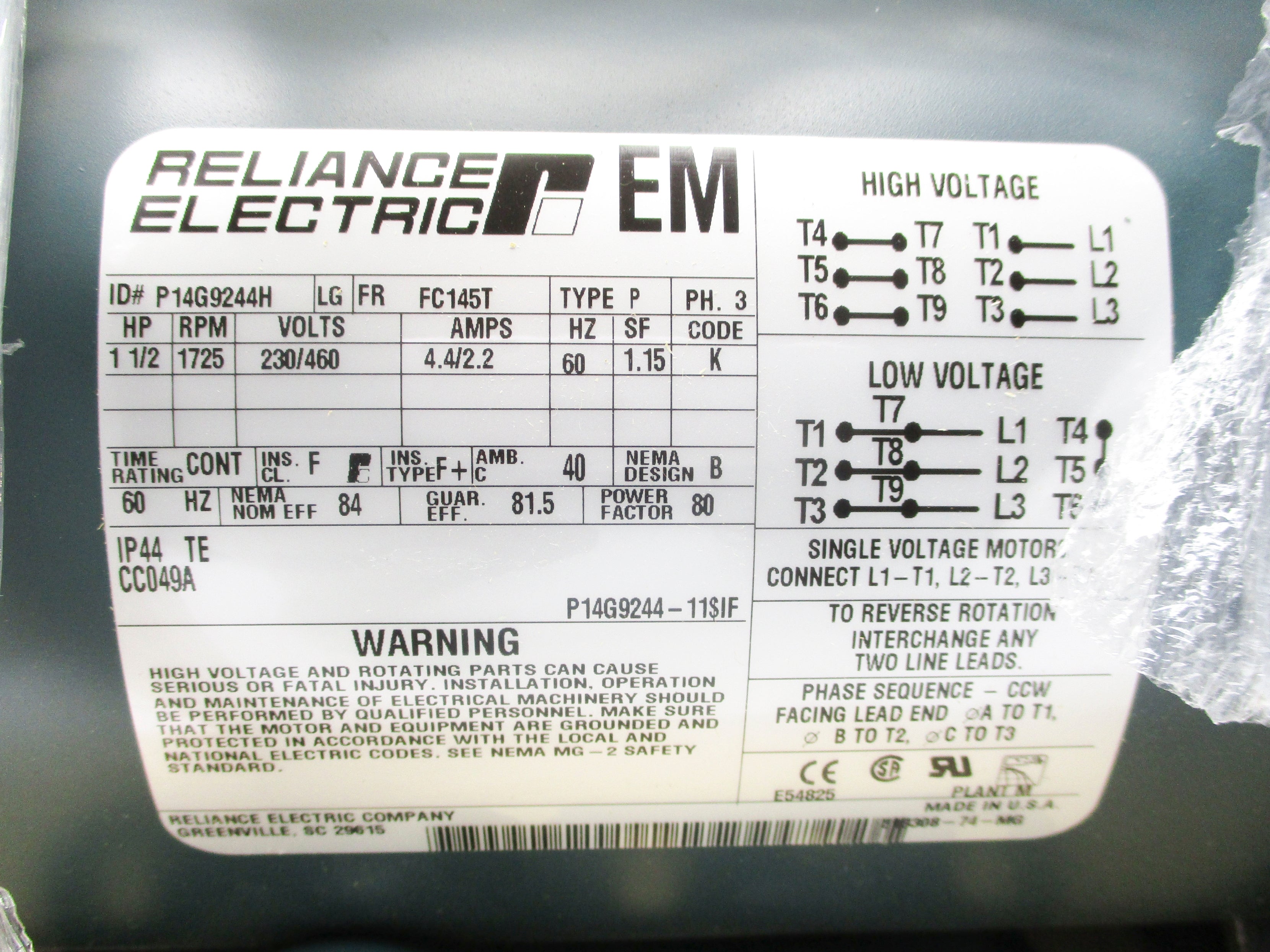 RELIANCE ELECTRIC P14G9244 NSMP