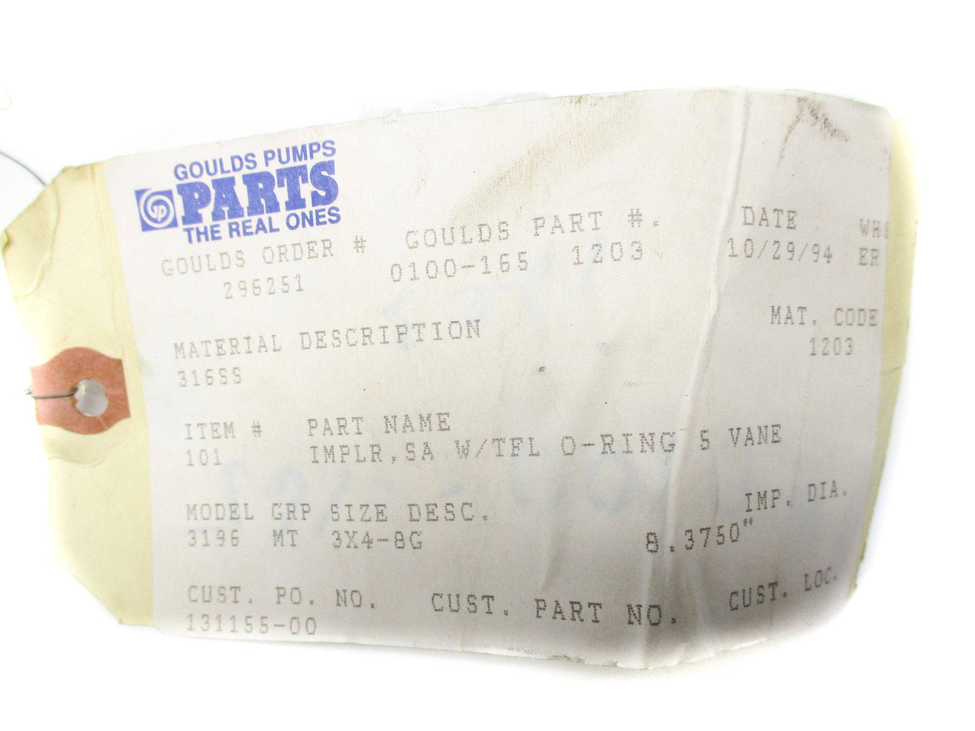 GOULD PUMPS 3196MT 0100-165-1203 NSMP