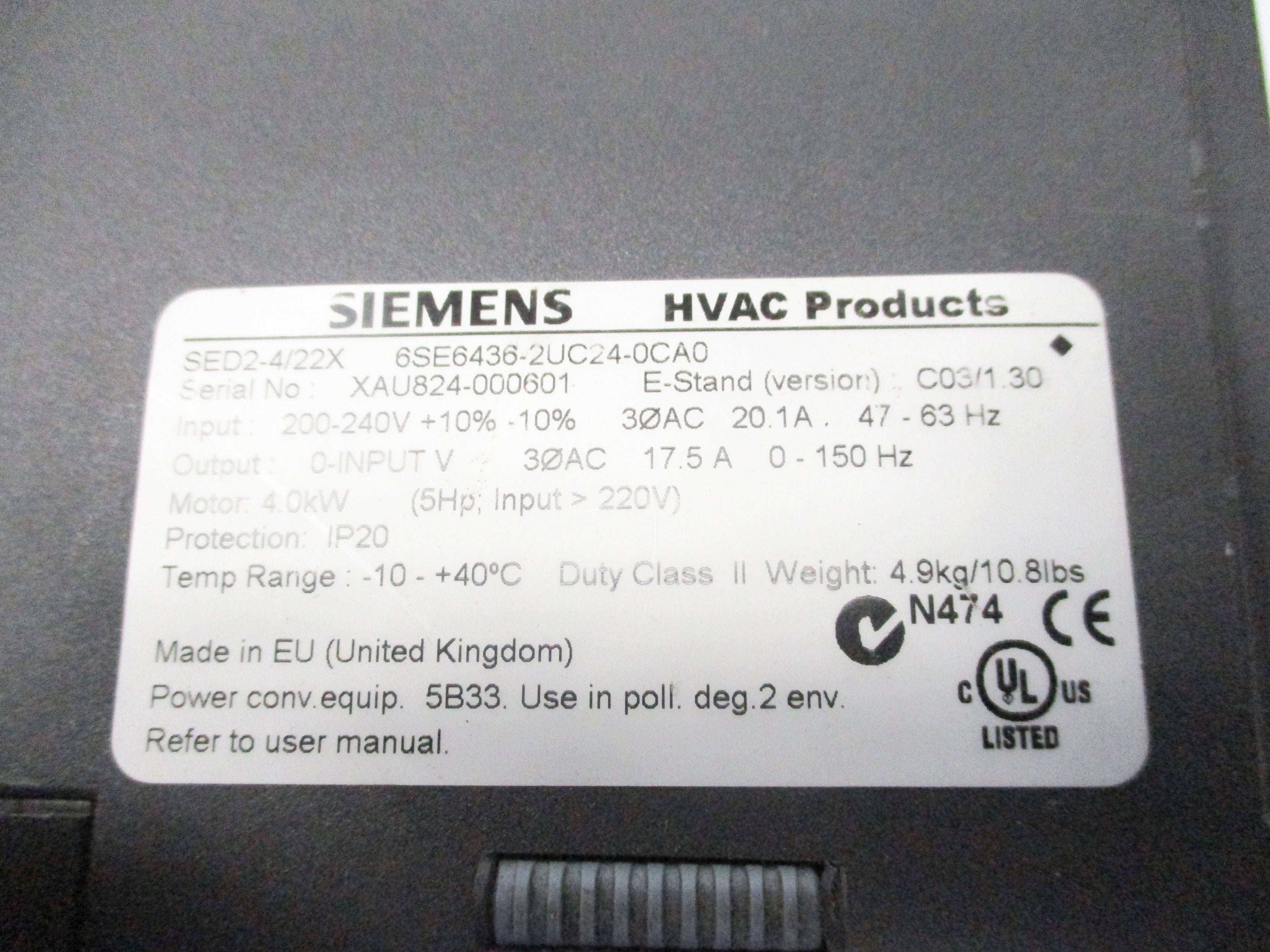 SIEMENS 6SE6436-2UC24-0CA0 (AS PICTURED) UNMP