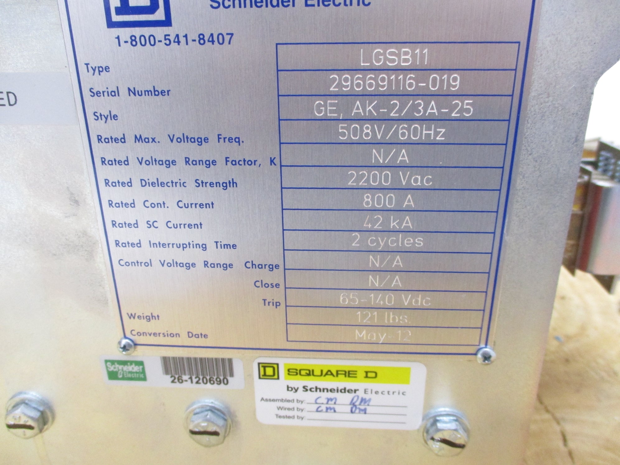 SQUARE D MASTERPACT NT08N1 LGSB11 MODC-OPPD-SR NSNP