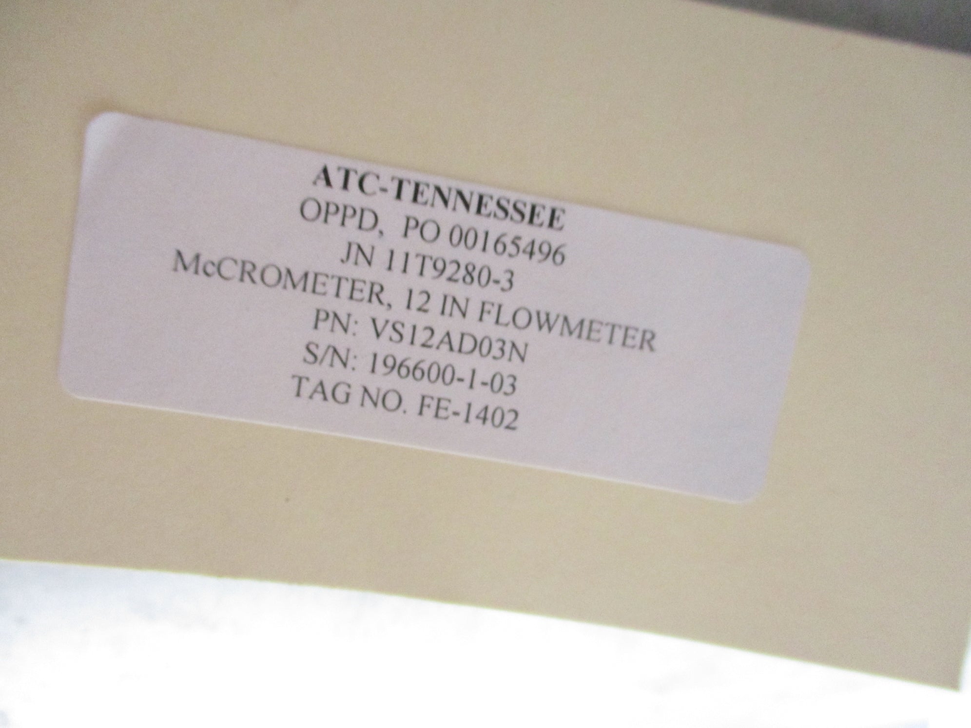 MCCROMETER VS12AD03N 12" FLOWMETER NSNP
