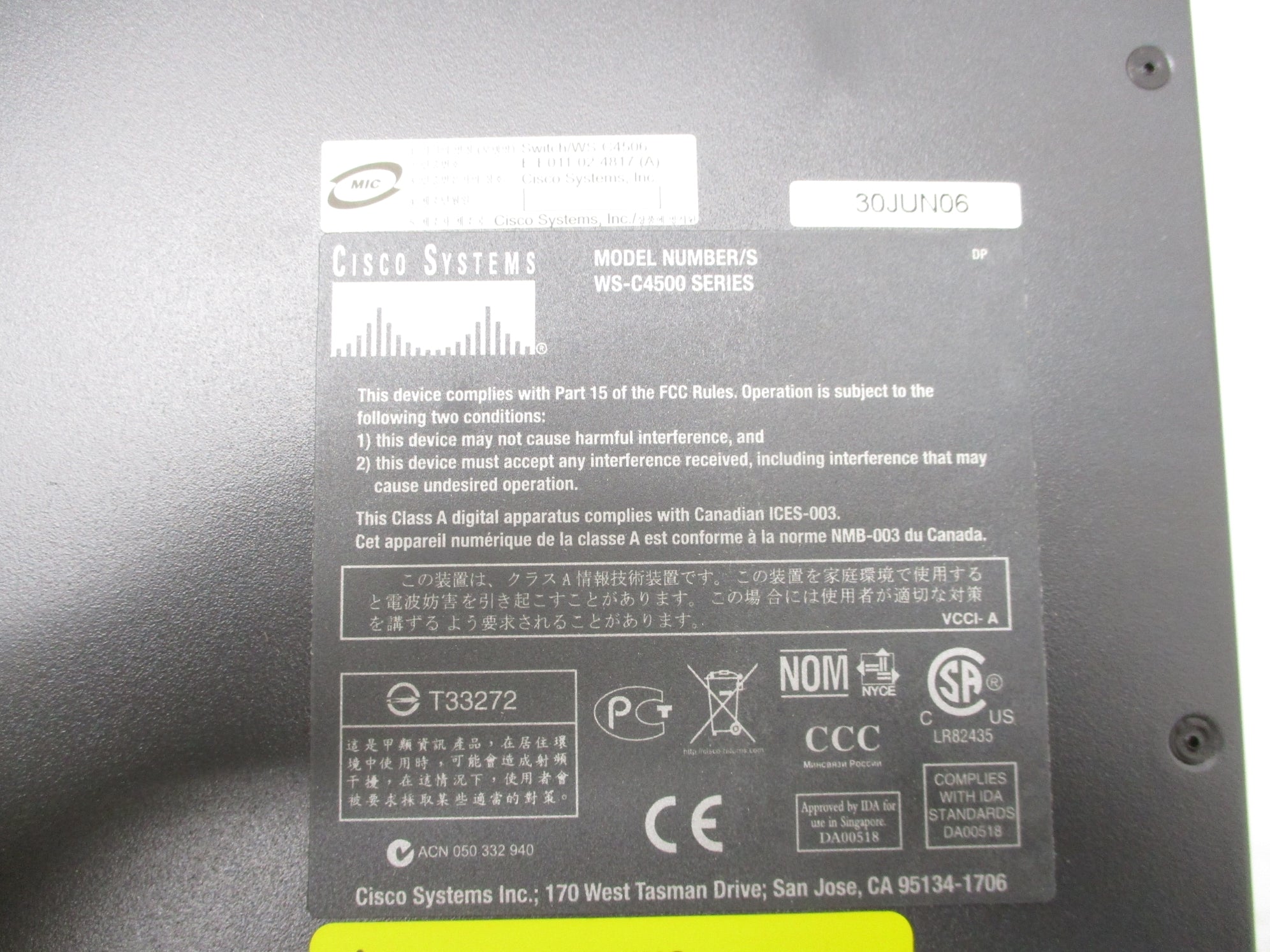 CISCO SYSTEMS WS-C4506 NSMP