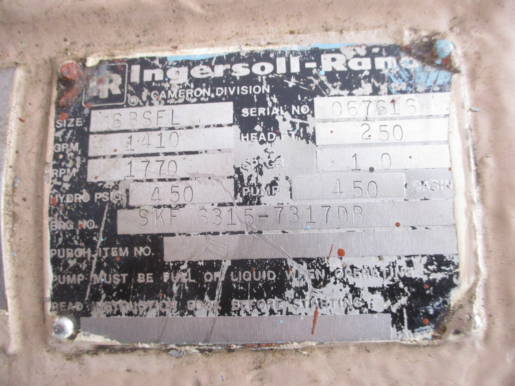 INGERSOLL RAND SKF 6315-7317DB 6BSFL PUMP REMAN