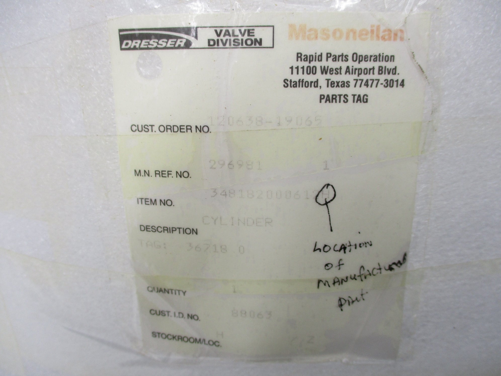 DRESSER MASONEILAN 348182000612H CYLINDER NSNP